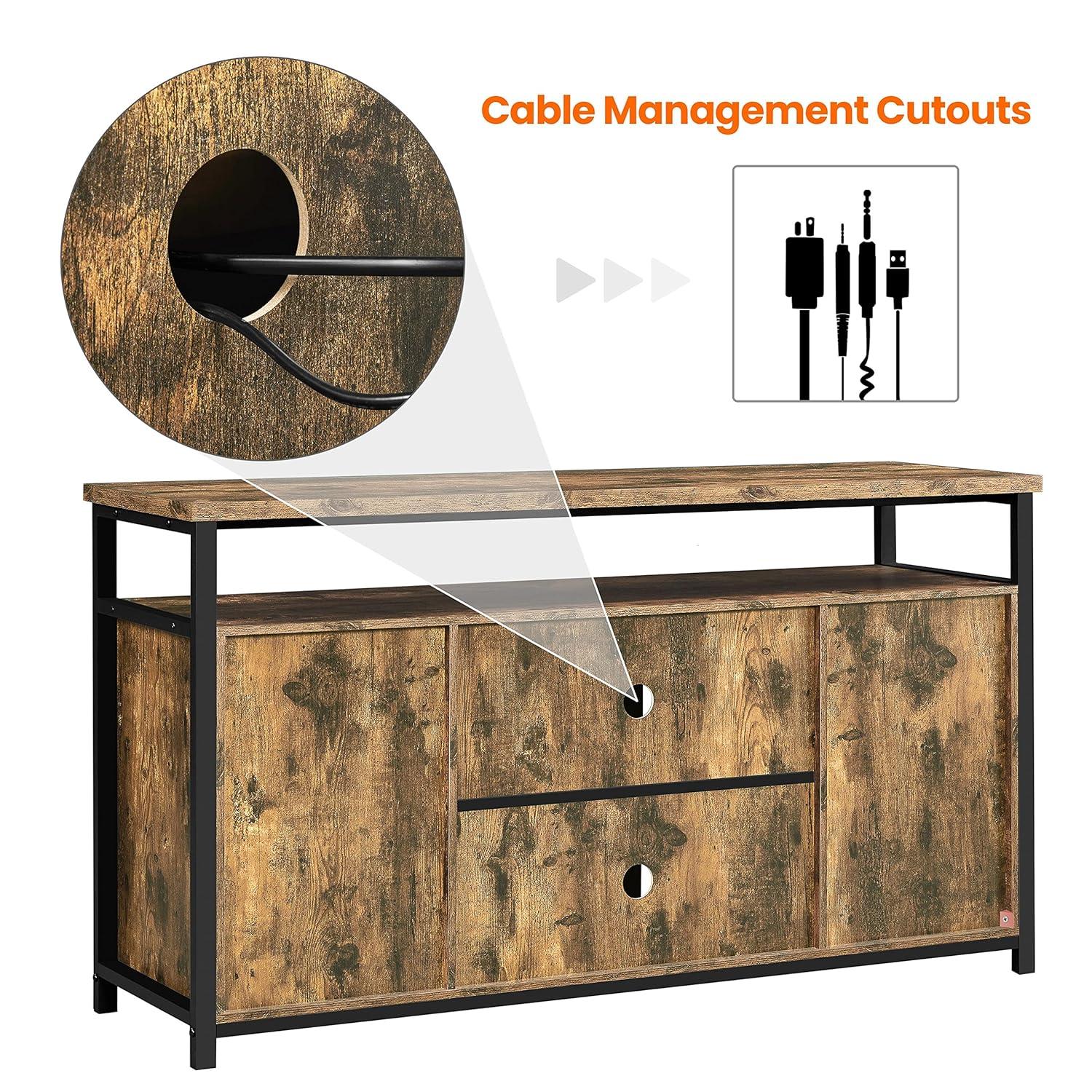 Alden Design Industrial Wooden Television Stand with Sliding Barn Doors for TVs up to 65in, Rustic Brown