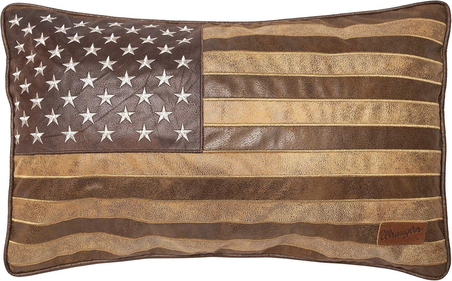 Distressed Brown Faux Leather American Flag Throw Pillow