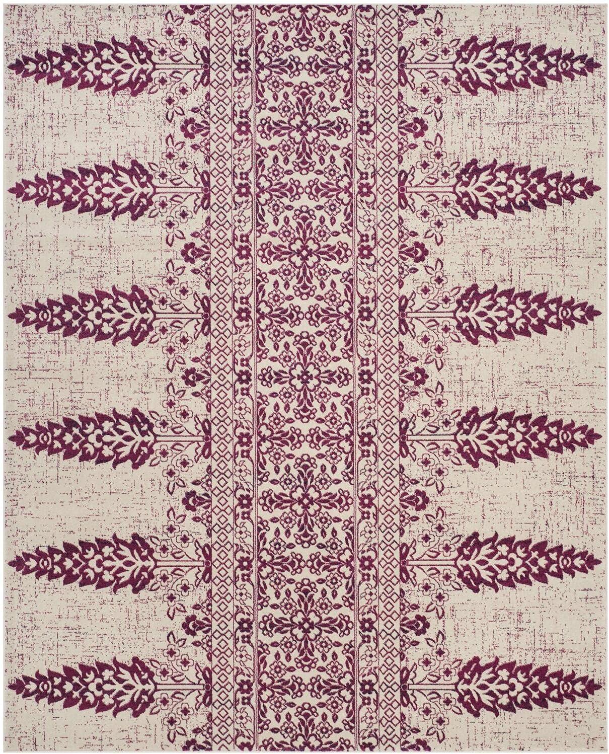 Ivory and Fuchsia High Pile Boho Chic Area Rug, 8' x 10'