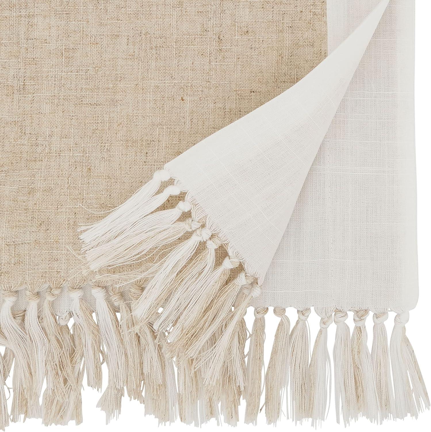 Natural Two-Tone Polyester Table Runner with Tassels