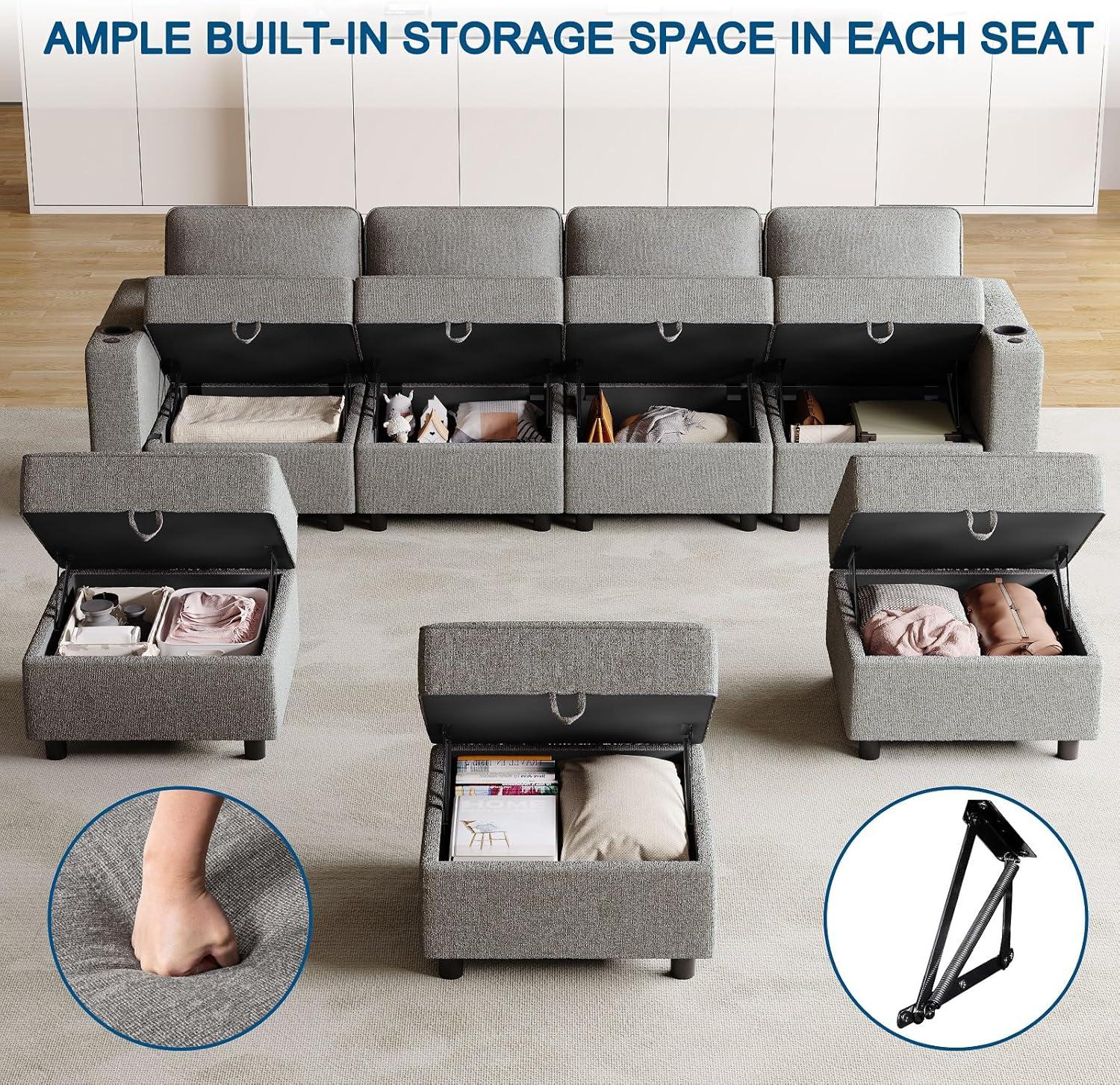 Ottoman Module for Modular Sectional Sofa, Storage Ottoman Footrest and Seat Cube for Living Room,Grey