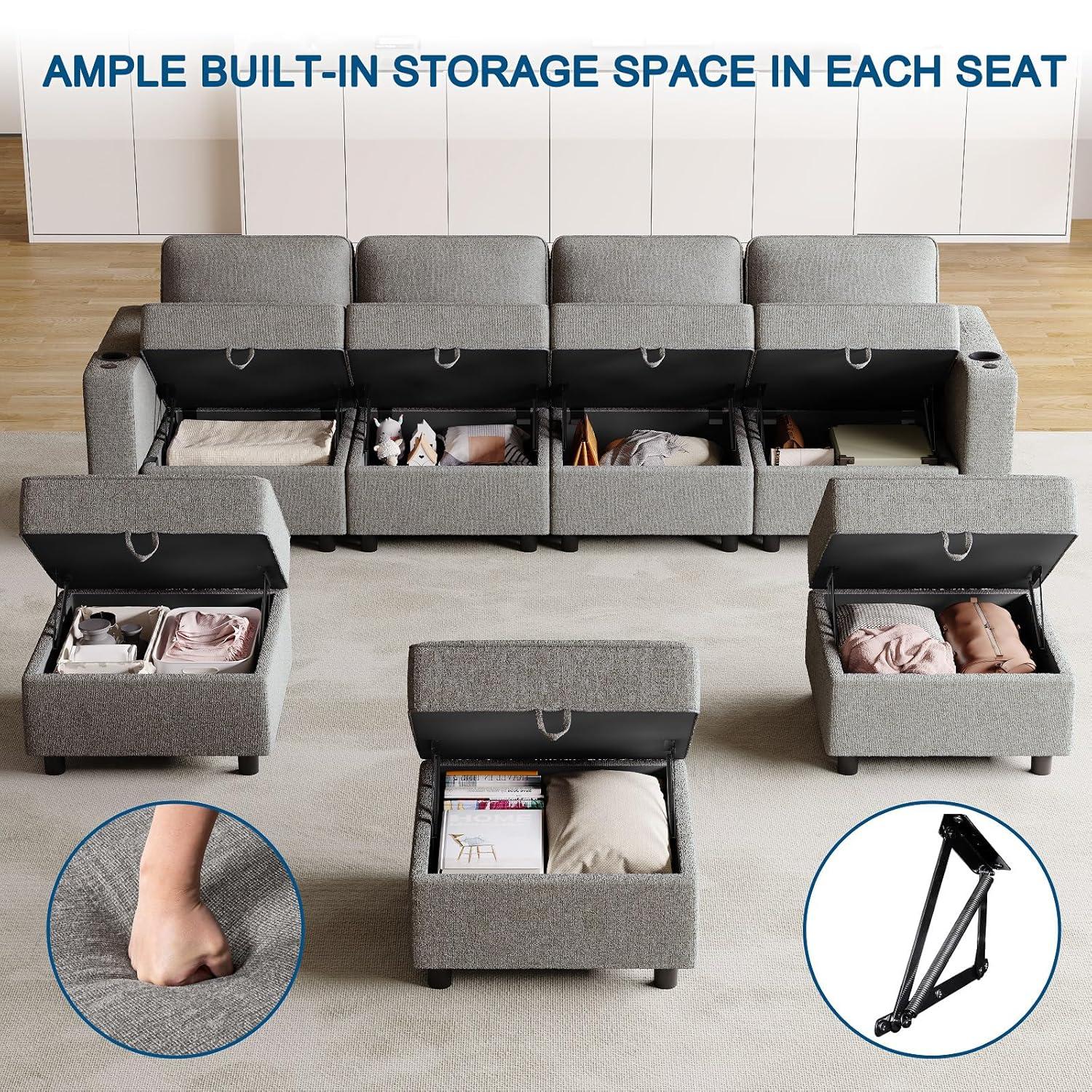 Ottoman Module for Modular Sectional Sofa, Storage Ottoman Footrest and Seat Cube for Living Room,Grey