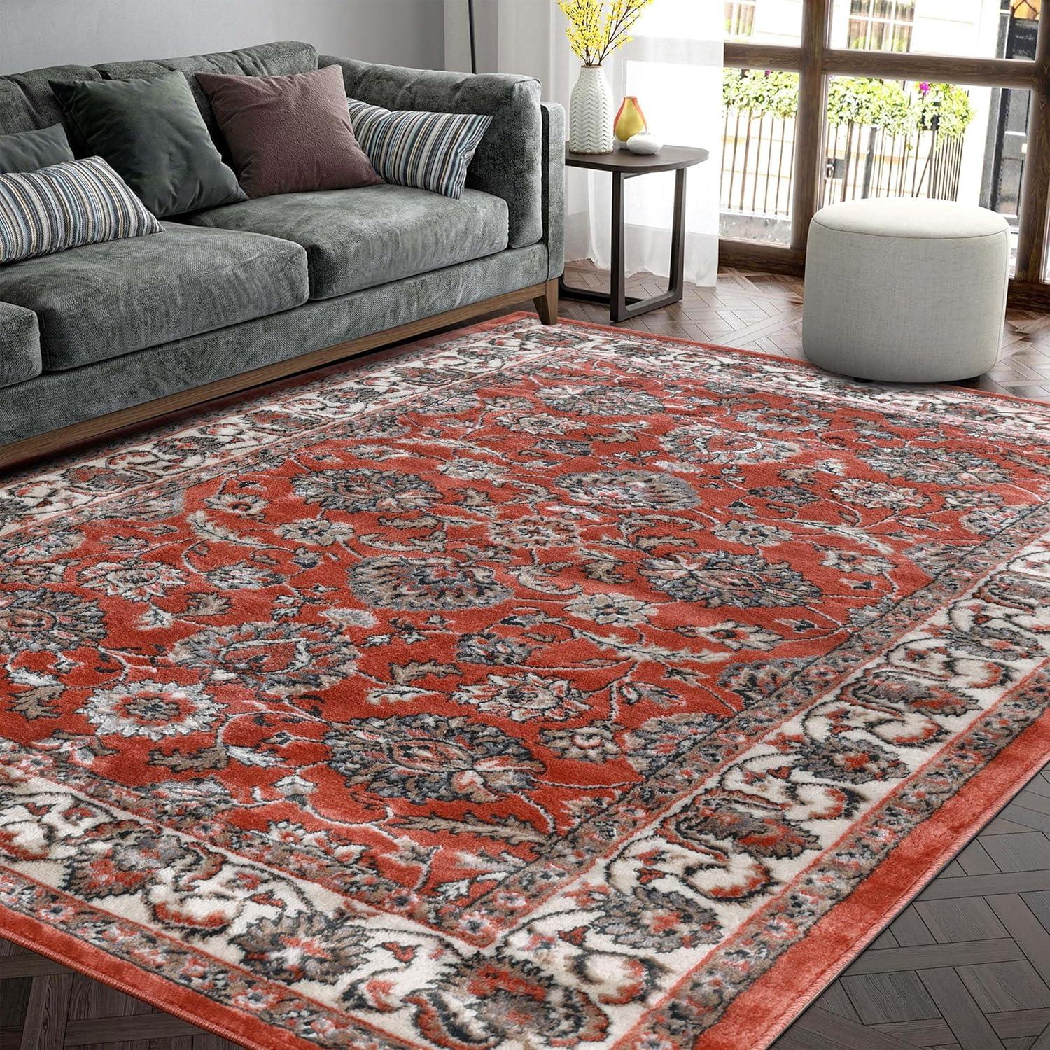 Superior Traditional Floral Area Rug 7' x 9', Indoor Rugs For Living Room Bedroom, Salmon