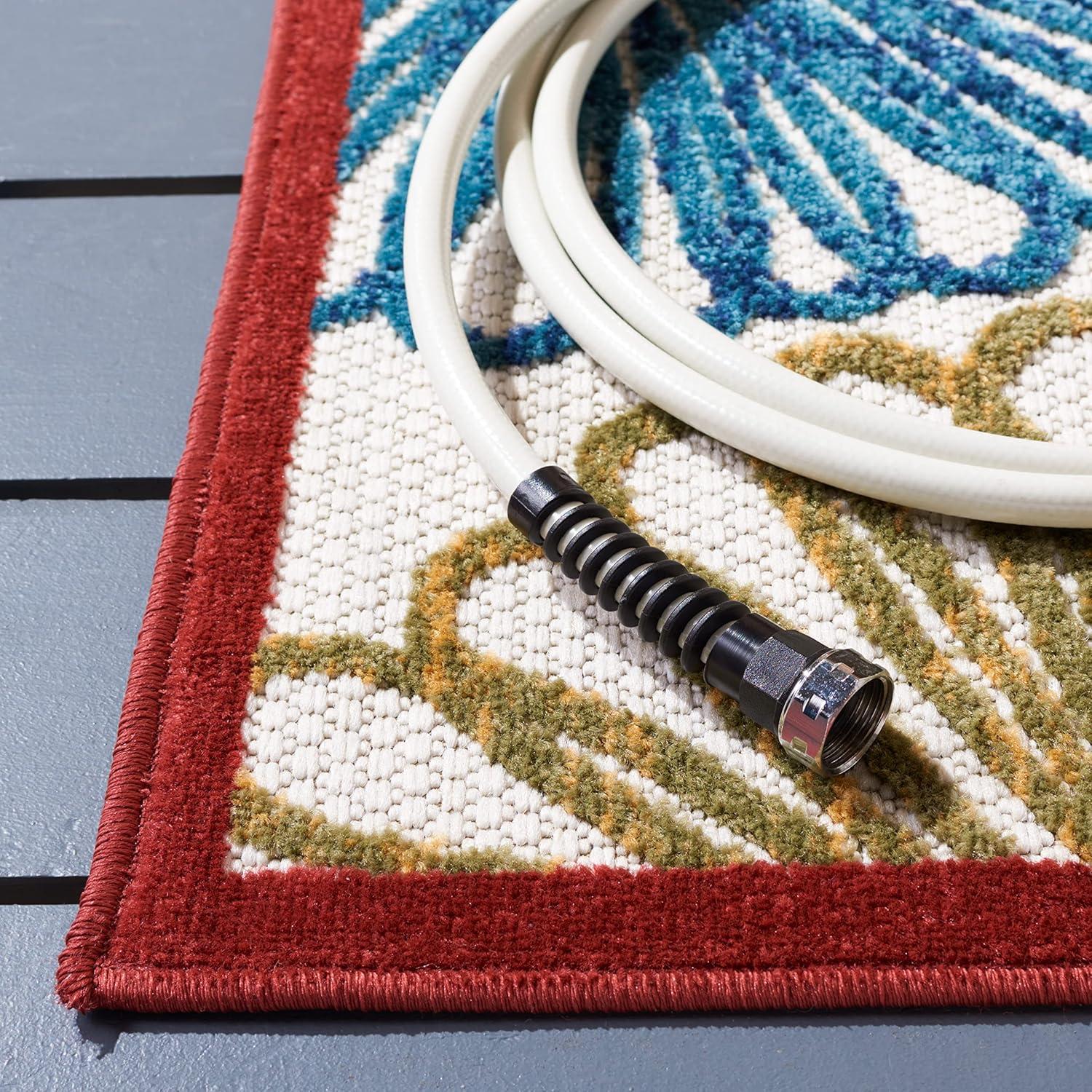 Cabana CBN801 Power Loomed Indoor/Outdoor Accent Rug - Creme/Red - 3'x5' - Safavieh