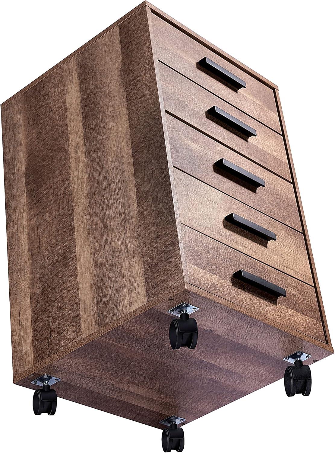 Chestnut MDF 5-Drawer Vertical Dresser with Casters