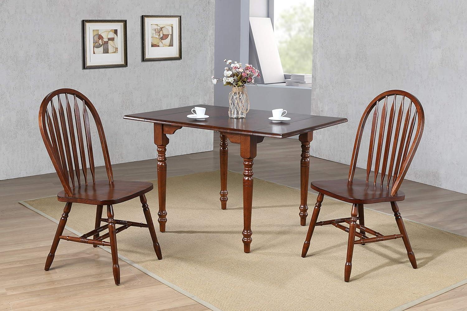 Chestnut Brown Solid Wood Windsor Dining Chairs, Set of 2