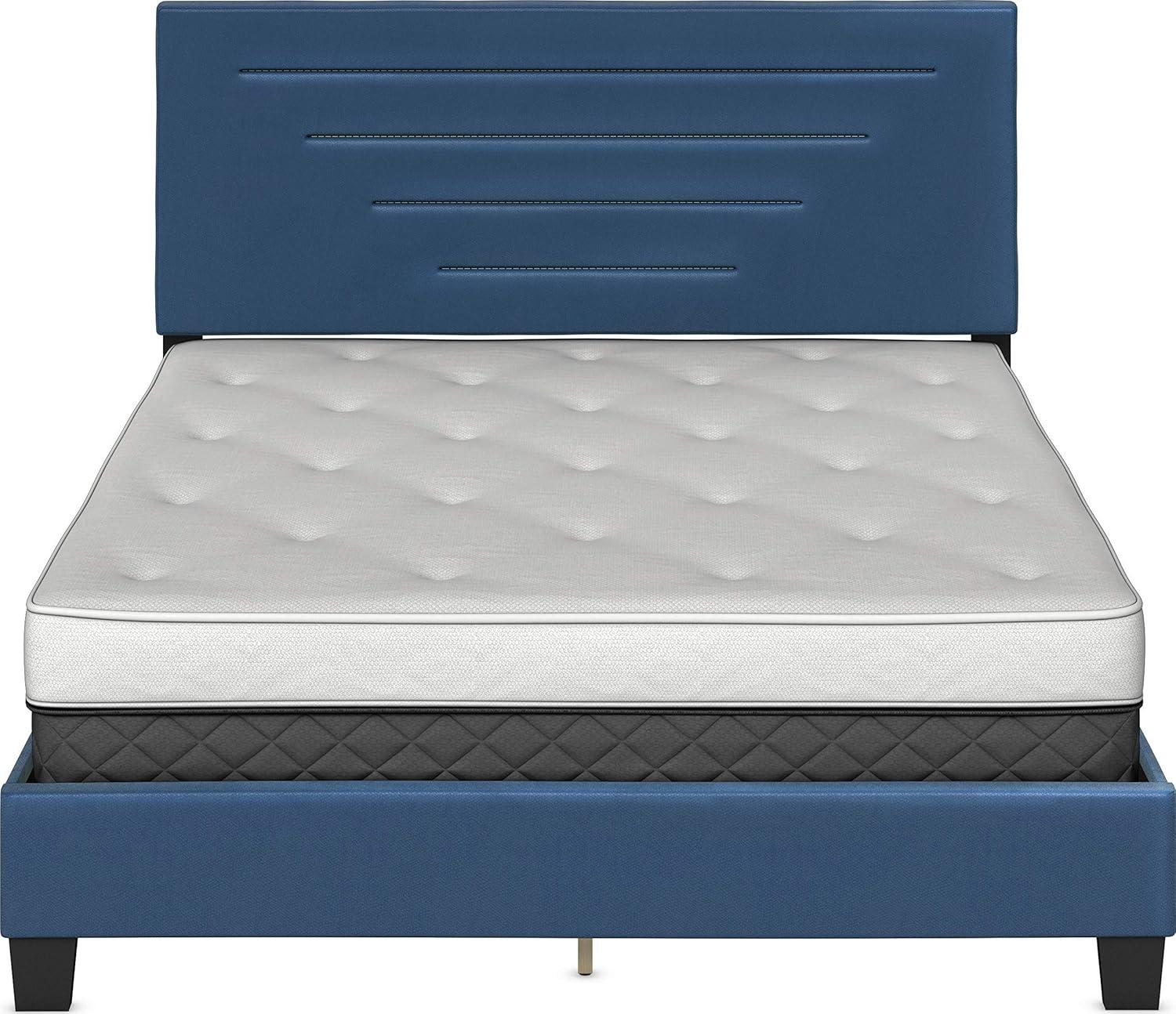 Luxenbourg Blue Faux Leather King Platform Bed with Tufted Upholstered Headboard