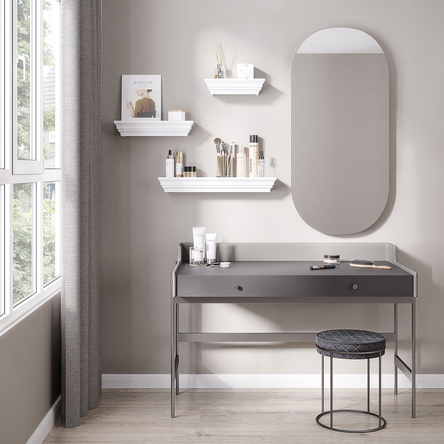 Ballucci Victorian Wall Ledge and Shelf, Wood Floating Wall Shelves Set, 12", 16", 24", Set of 3, White