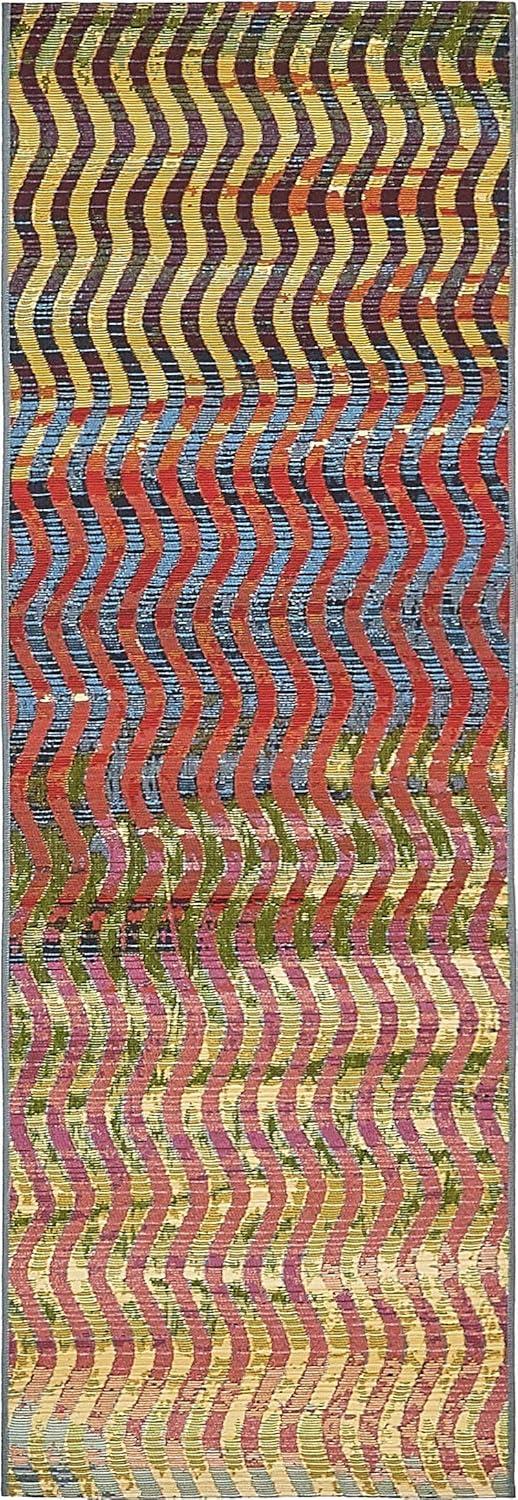 Vibrant Spectrum Stripe 2' x 6' Outdoor Runner Rug in Synthetic Multicolor