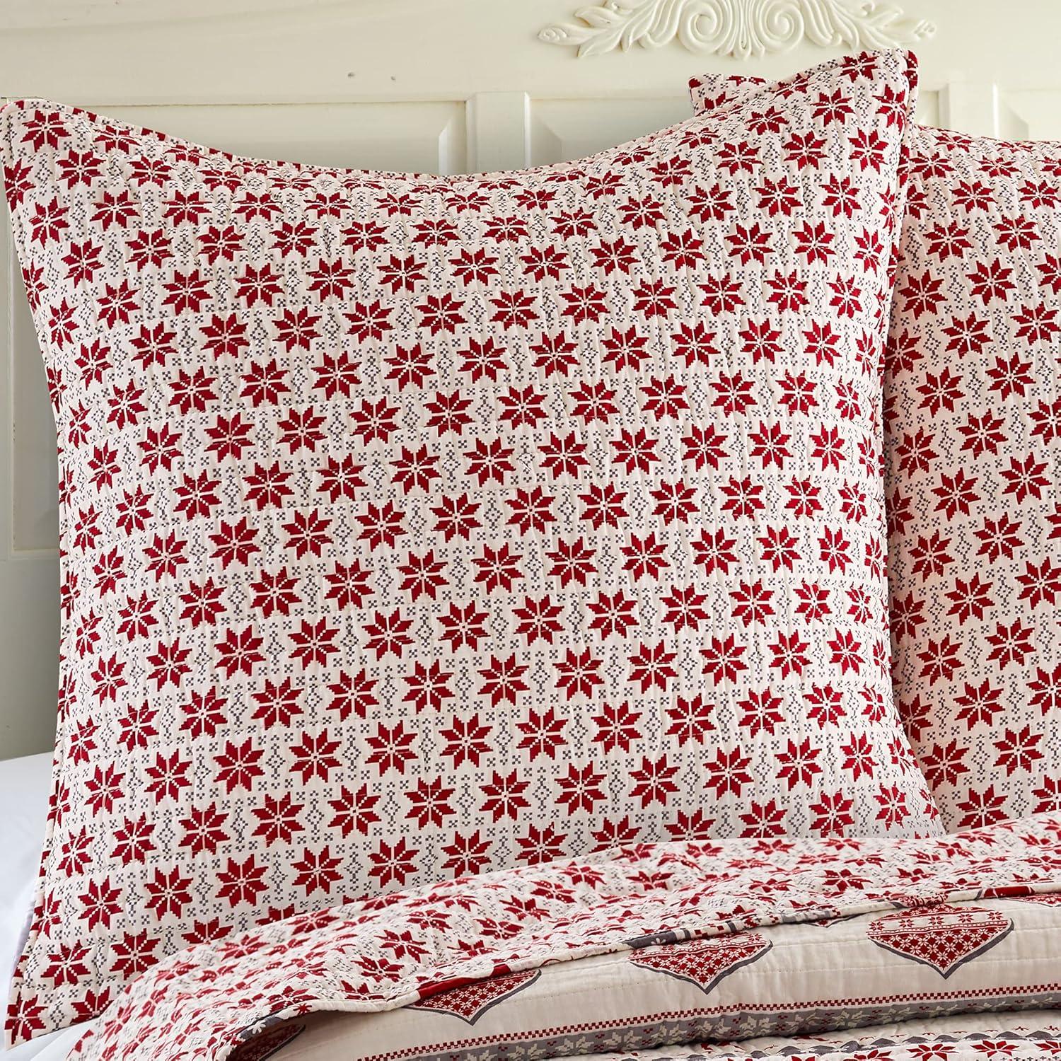 Silent Night Red and White Cotton Euro Sham Set