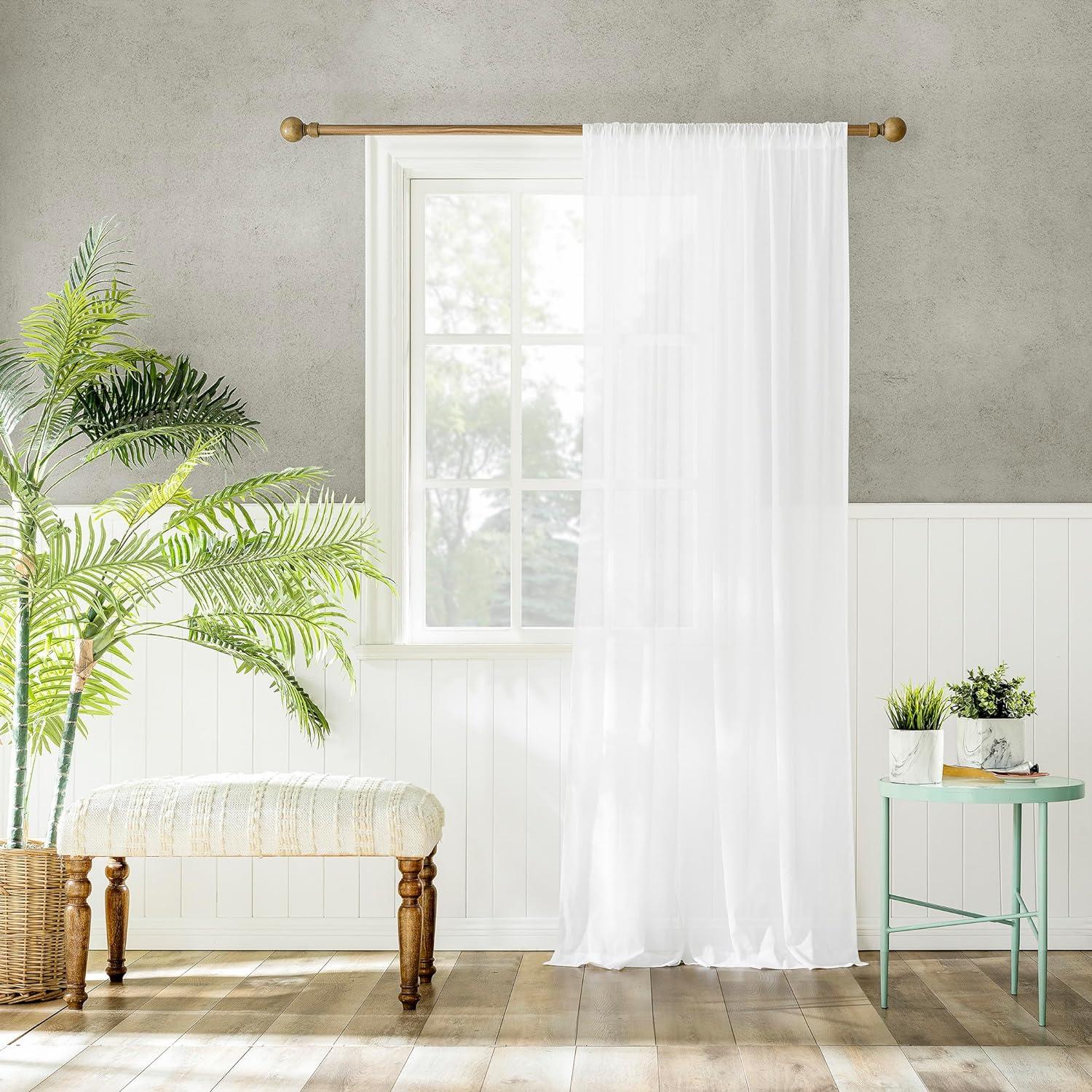 50"x84" Archaeo Sheer 100% Cotton Curtain Panel White: Transitional Voile Rod Pocket Indoor Drapery