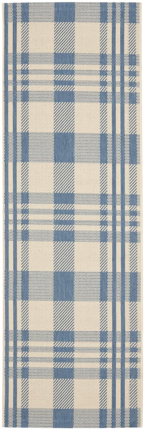 SAFAVIEH Courtyard Benjamin Plaid Indoor/Outdoor Runner Rug, 2'3" x 6'7", Beige/Blue