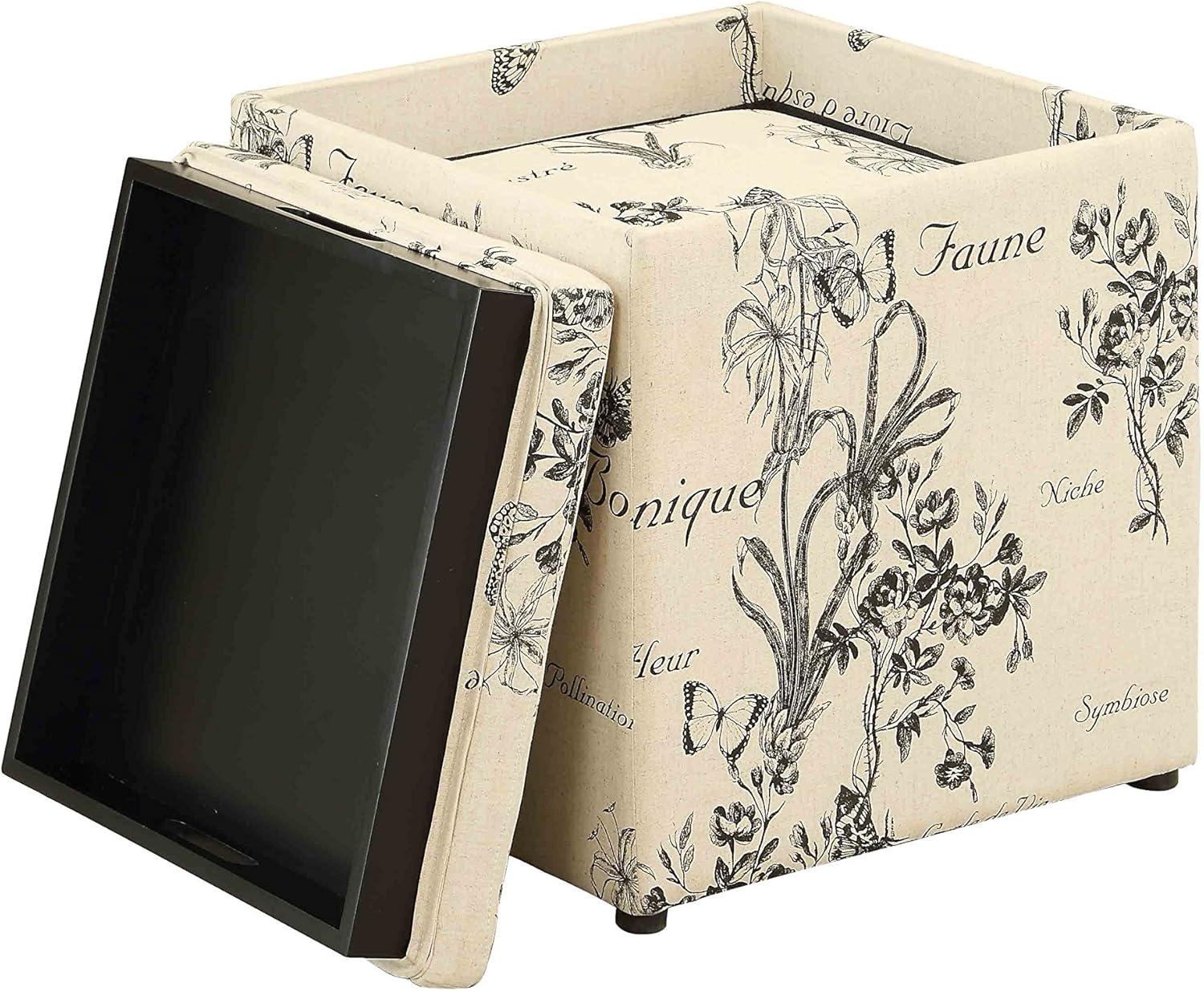 Park Avenue 18'' Square Botanical Print Canvas Footstool with Tray