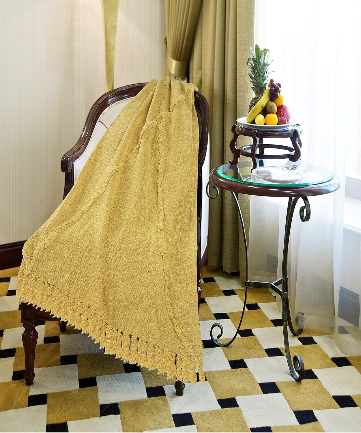 LR Home Yellow Shag Diamond Lightweight Throw Blanket, 50" x 60"