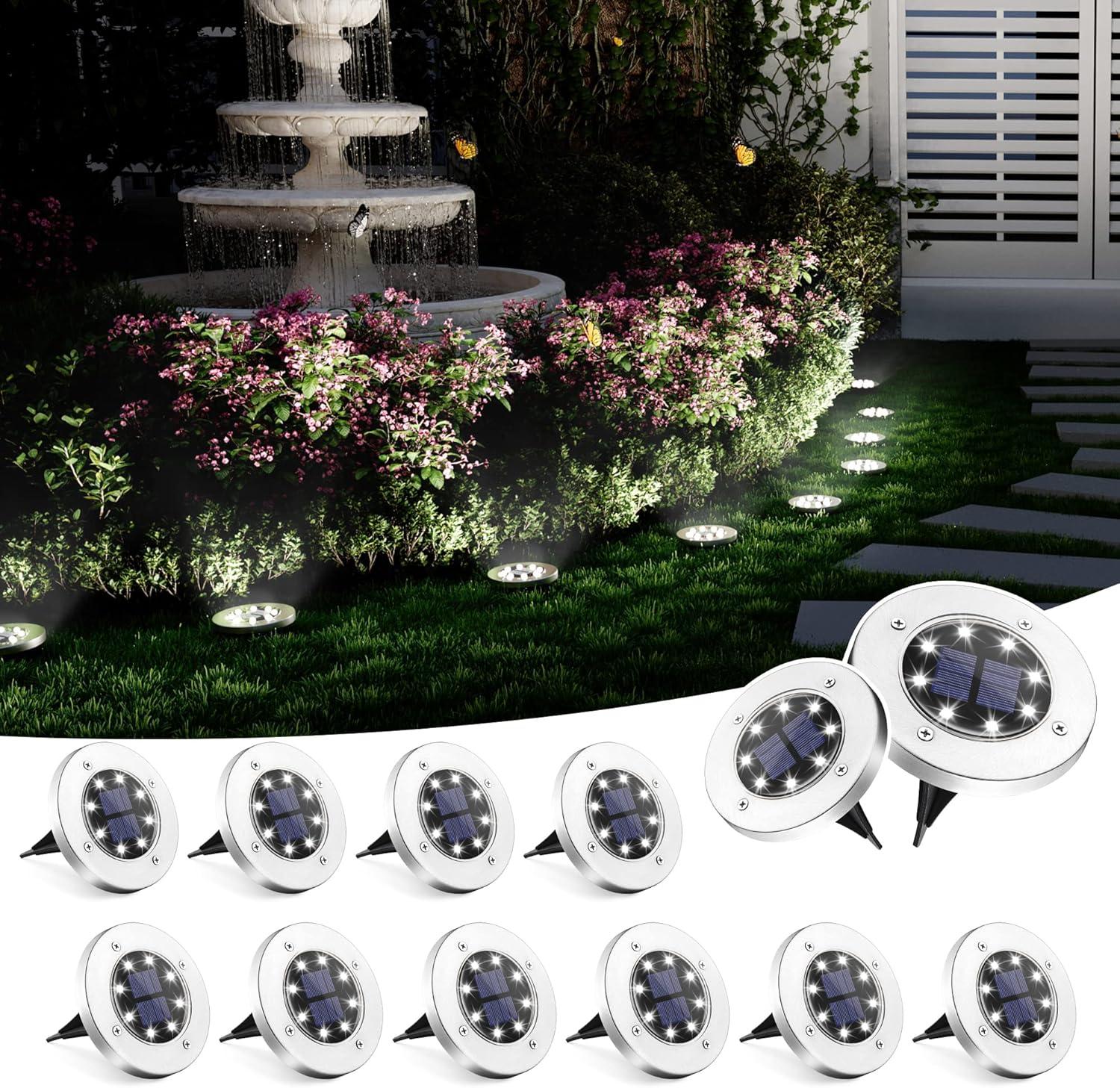 12 Pack Cool White Solar LED Pathway Lights