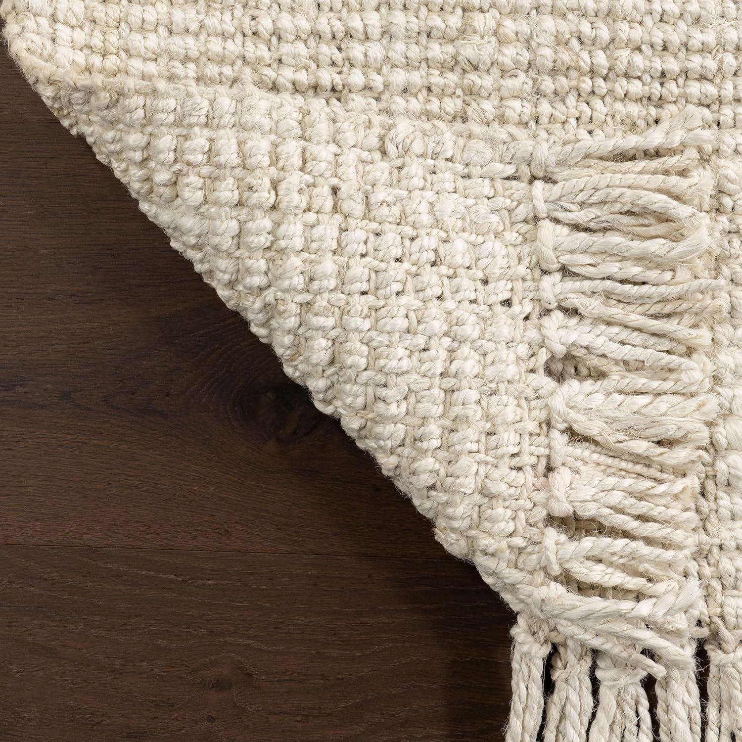 Handmade Off-White Square Jute Area Rug, 4' x 4'