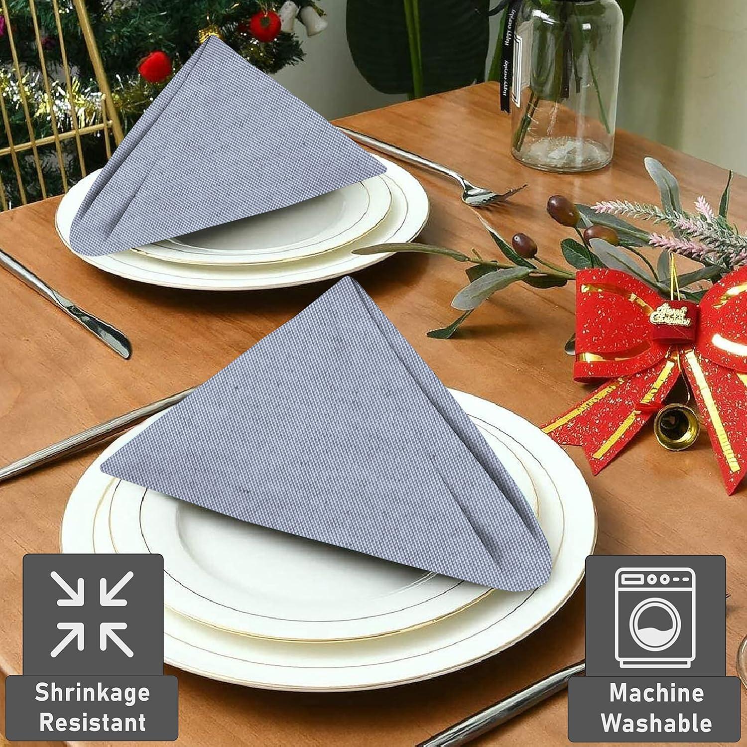 Ruvanti Cloth Napkins Set of 12, 18x18 Reusable Napkins Cloth Washable, Soft & Durable Table Napkins, Polycotton Chambray Dinner Napkins for Parties, Christmas, Thanksgiving, Weddings - Royal Blue