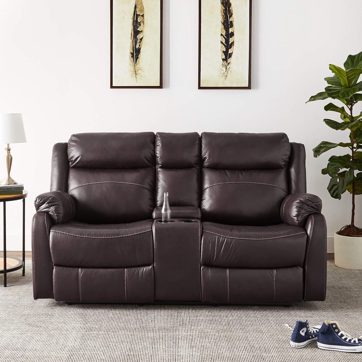 Lexicon Yerba Microfiber Double Reclining Loveseat with Console in Dark Brown