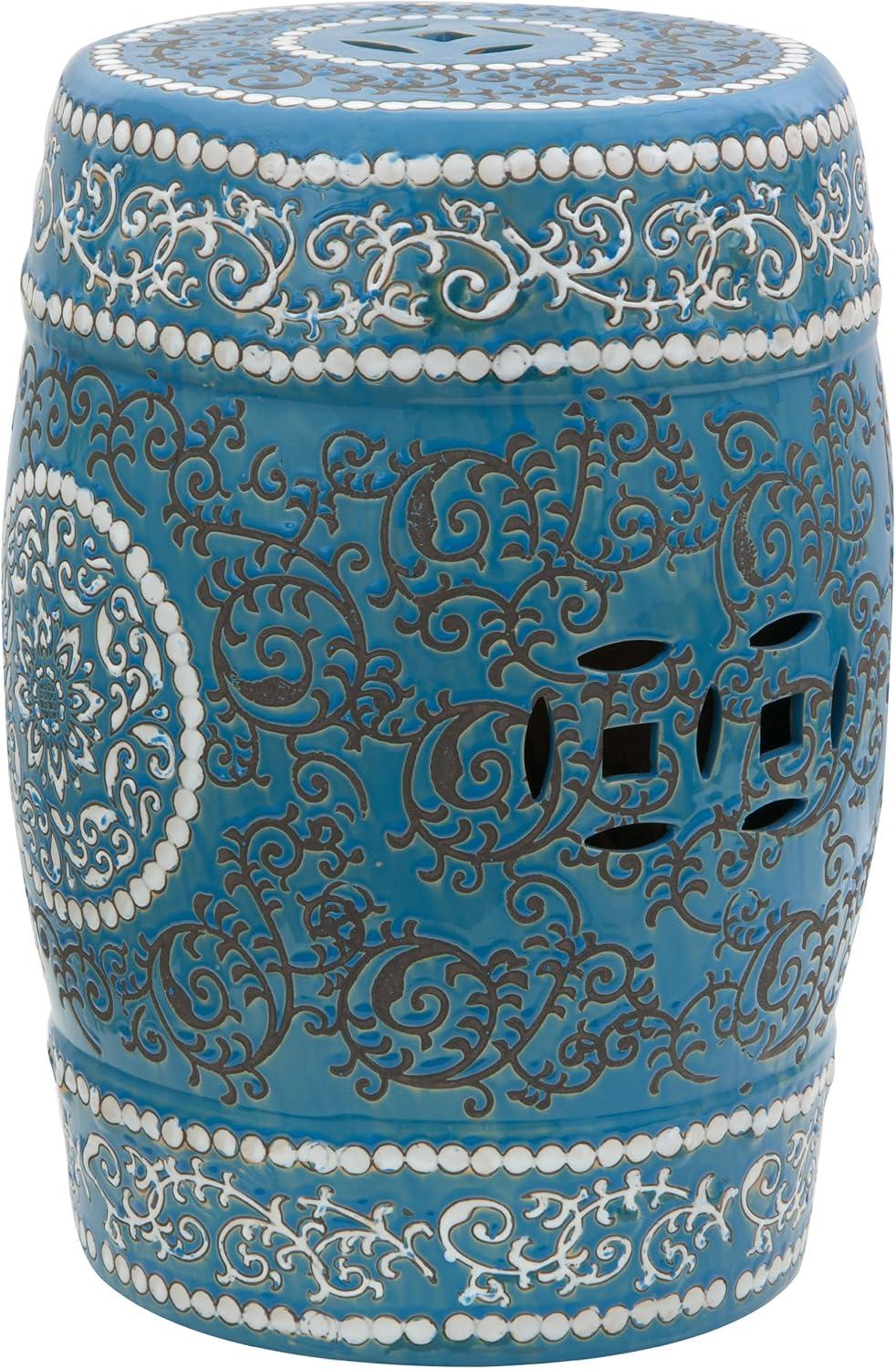 Blue Medallion Porcelain Garden Stool with Moroccan Design