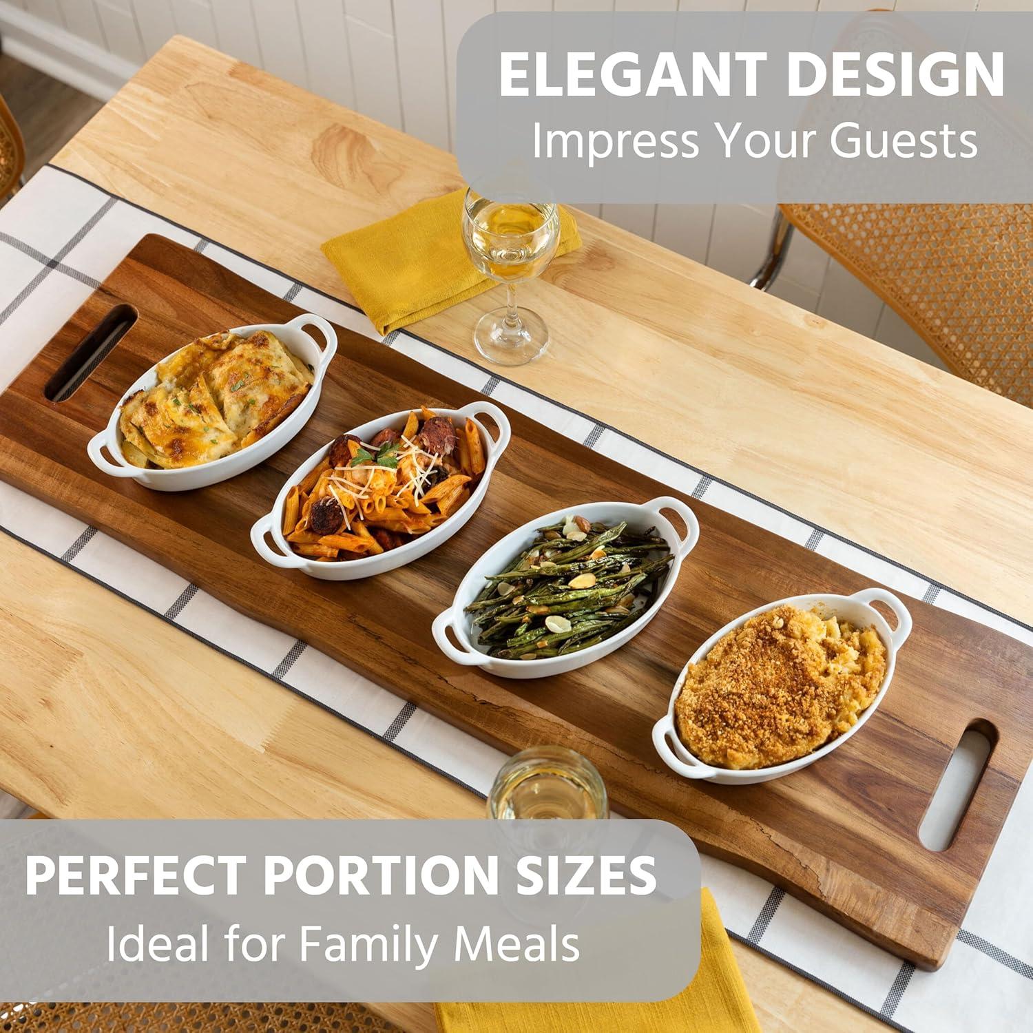 Oval Au Gratin Baking Dishes for Oven Safe and Microwave Cooking and Baking, 4 Pc. Dish Set, Heat Resistant Ceramic with Handles for Serving, Small Mini Casserole Dish, 8” x 5”, 16 oz, Matte Black