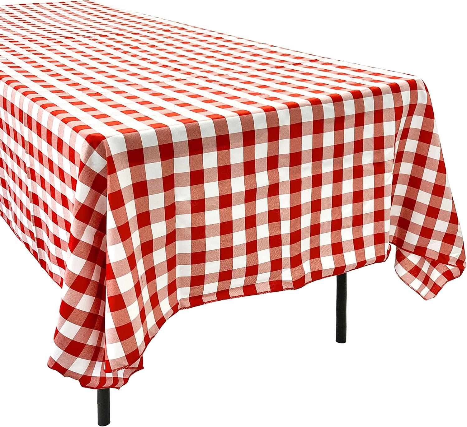 Red and White Checker Rectangular Polyester Tablecloth 60" x 126"