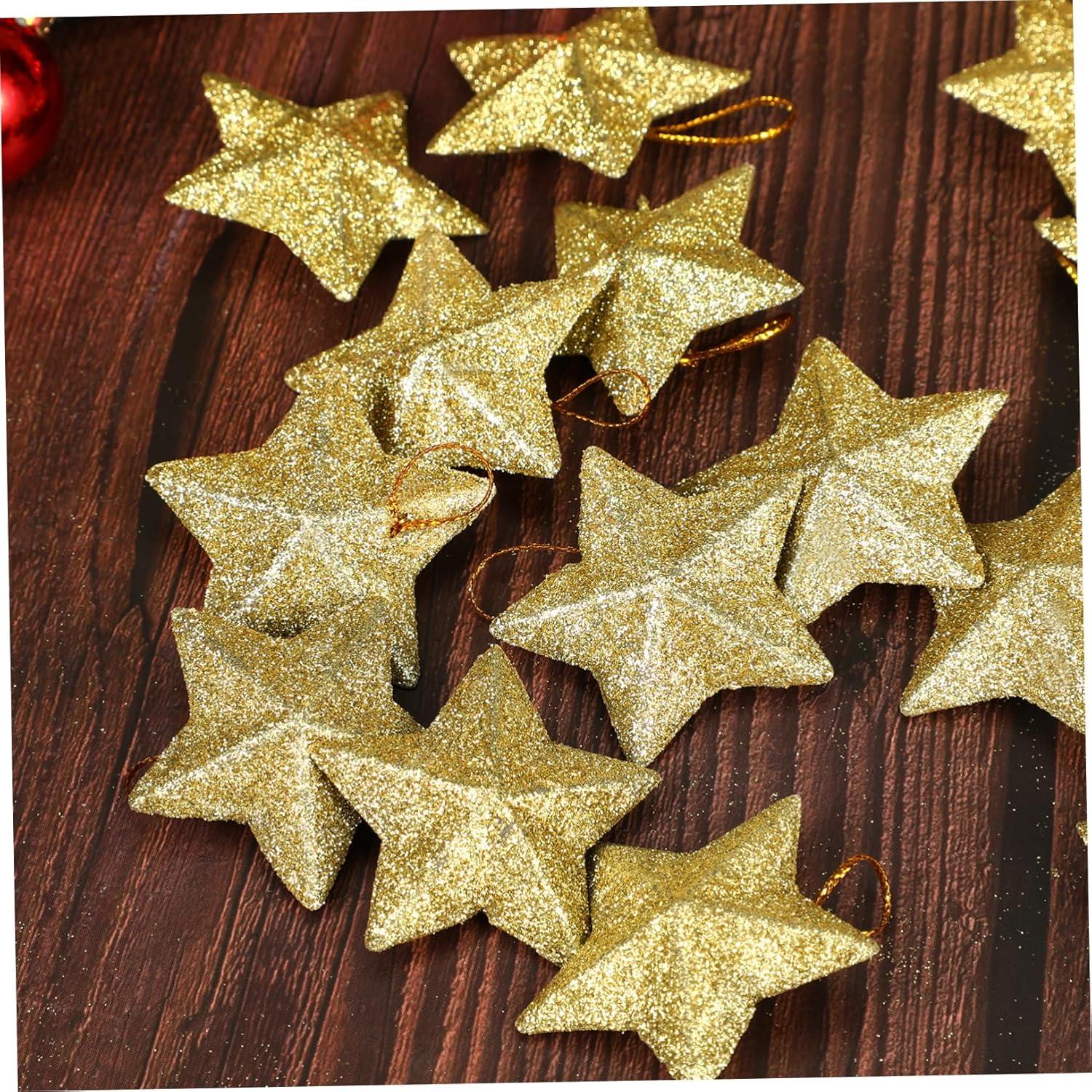30Pcs Mini Gold Glitter Star Pendant Christmas Tree Hanging Decorations Xmas Star Pendant Tree Ornament Decoration for Christmas