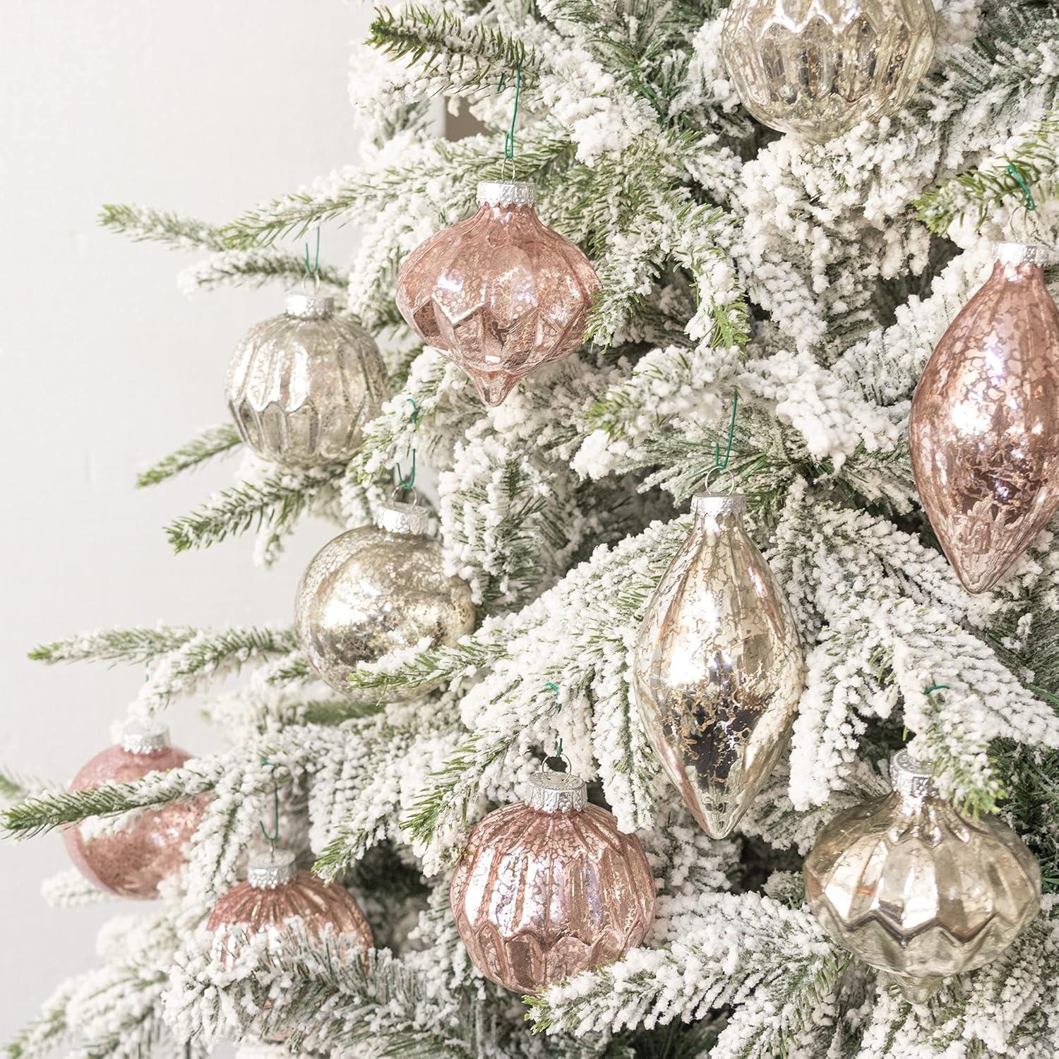 KI Store Mercury Glass Christmas Ornaments Set of 8 Pink Christmas Balls Finials for Christmas Tree Decoration Holiday Décor