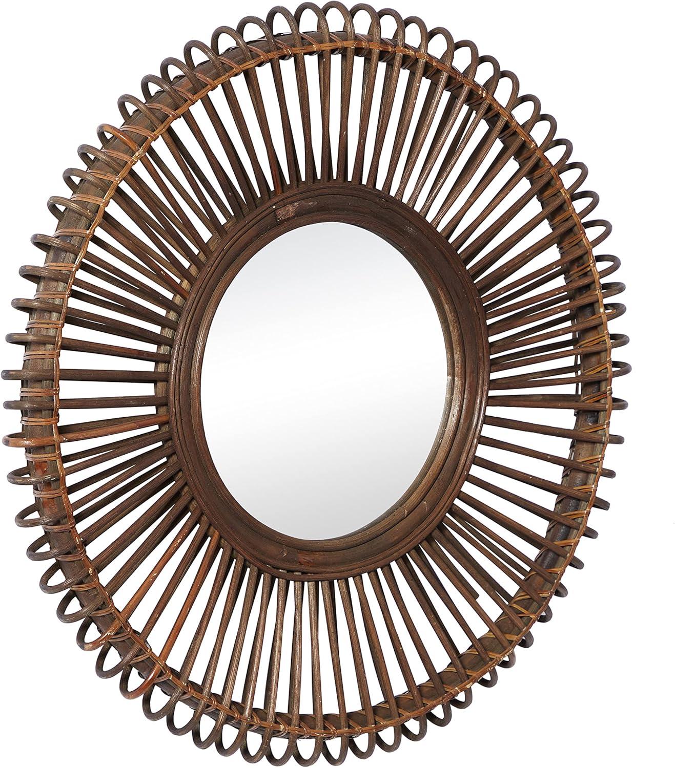 DecMode 30"W, 30"H Round Wall Mirror, Brown