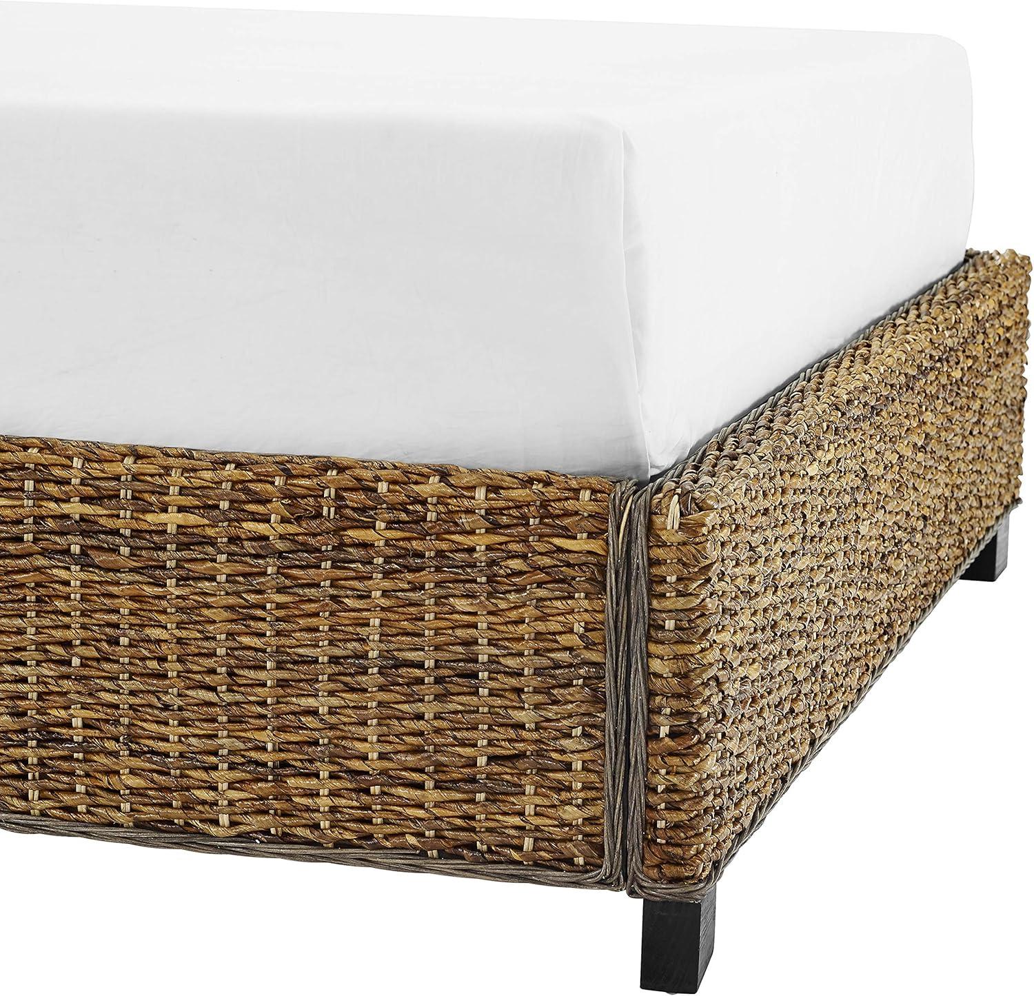 Queen Serena Bed Banana Leaf - Crosley: Coastal Style Plywood & Wood Frame, Curved Headboard Design