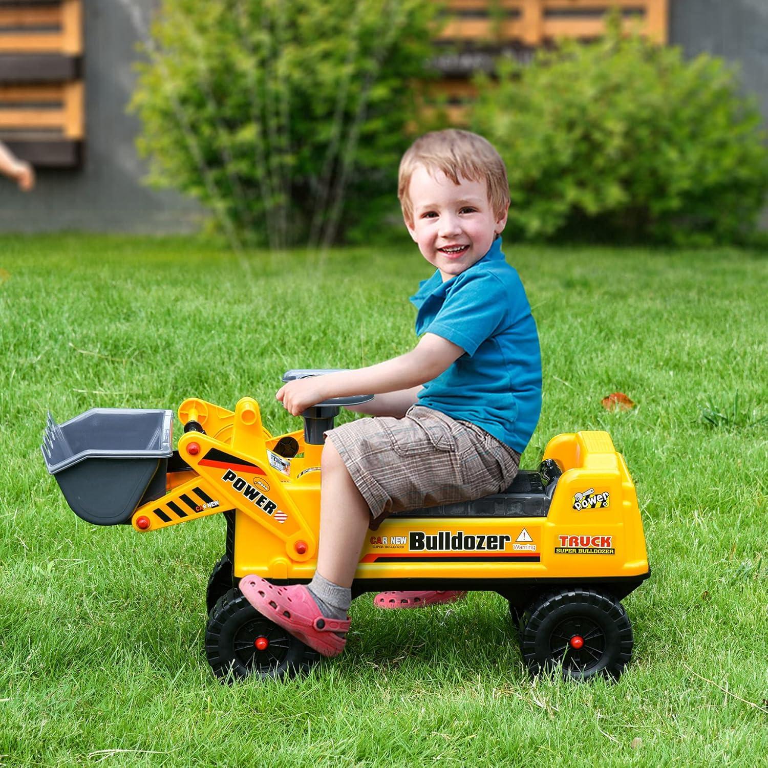 Aosom Kids Ride on Tractor with Storage, Excavator Scooter Gift for Kids