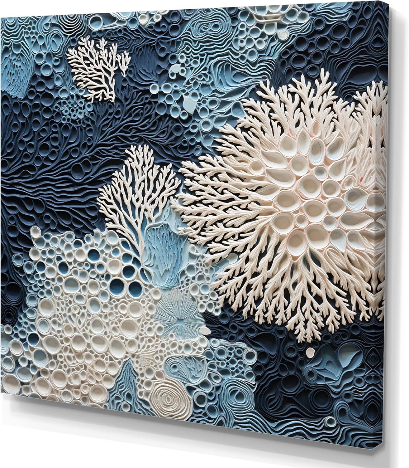 Design Art " Under Water Blue And White Corals Collage "