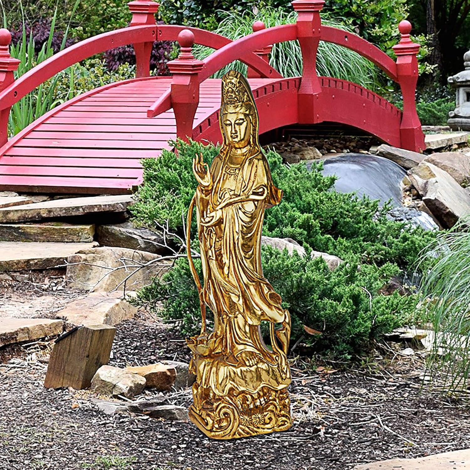 Golden Guan-Yin Chinese Goddess of Mercy Statue