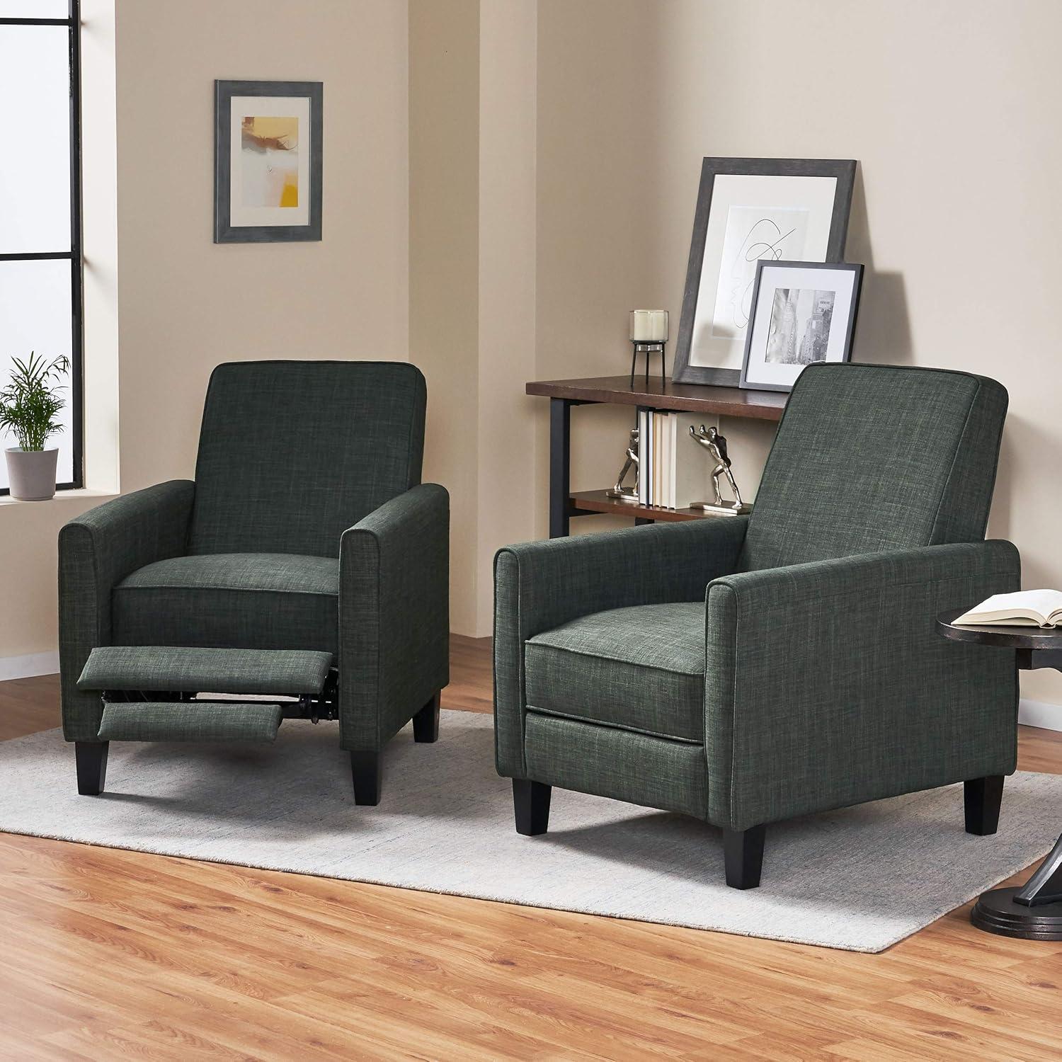 Christopher Knight Home Emmie Fabric Recliner (Set of 2), Moss Gray, Dark Brown