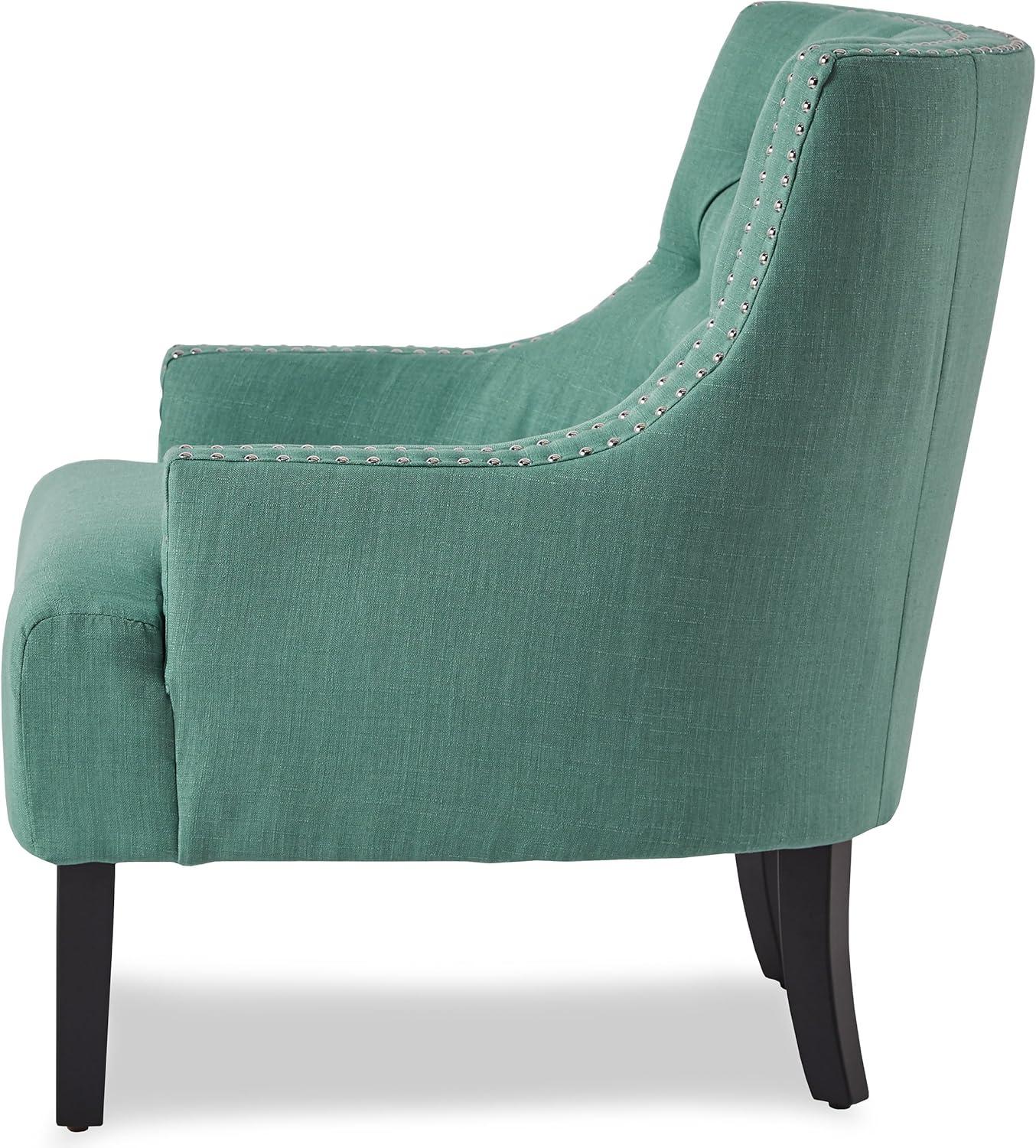 Teal Transitional Diamond Tufted Accent Chair with Nailhead Trim