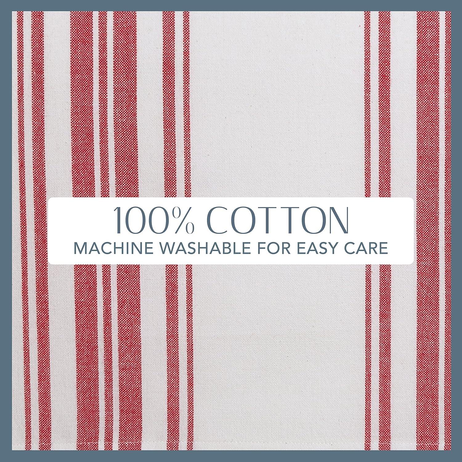 Farmhouse Living Stripe and Check Kitchen Towels, Set of 3 - 17" x 28" - Red/White - Elrene Home Fashions