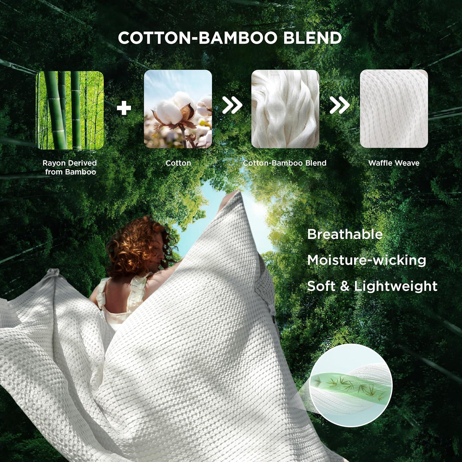 Cooling Cotton Waffle King Size Blanket - Lightweight Breathable Summer Blanket of Rayon Derived from Bamboo for Hot Sleepers, Luxury Throws for Bed, Couch and Sofa, Taupe, 104x90 Inches