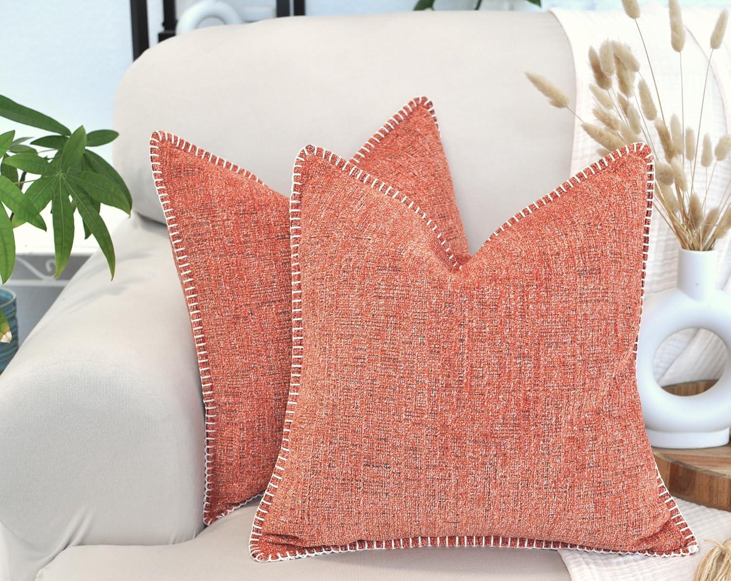 Oveesha Soft Textured Chenille Pillow Covers Set of 2 Cozy Cushion Covers