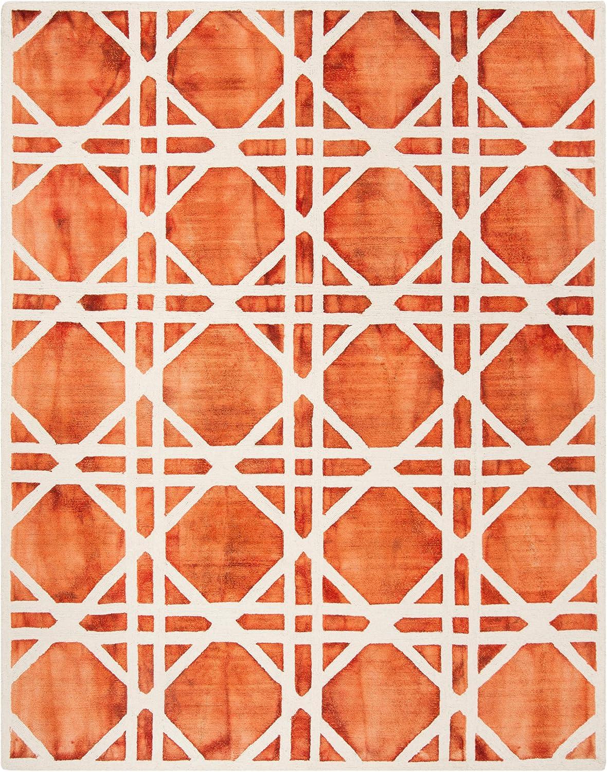 Ivory and Orange Hand-Tufted Wool 9' x 12' Area Rug