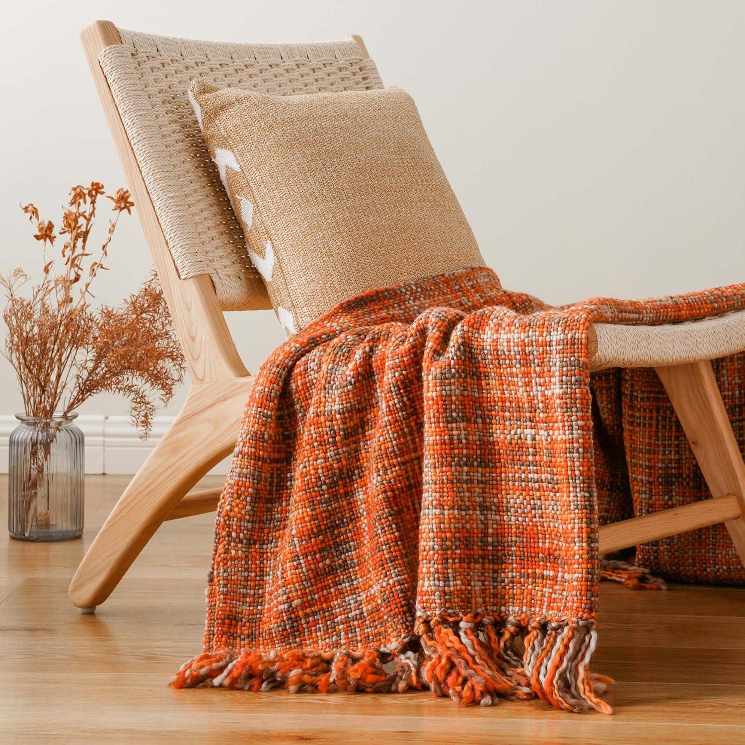 Battilo Home Rust Orange Throw Blanket For Couch, Bed, Boho Colorful Throw With Tassels, Halloween Decor, Fall Home Decor, 50"X60"