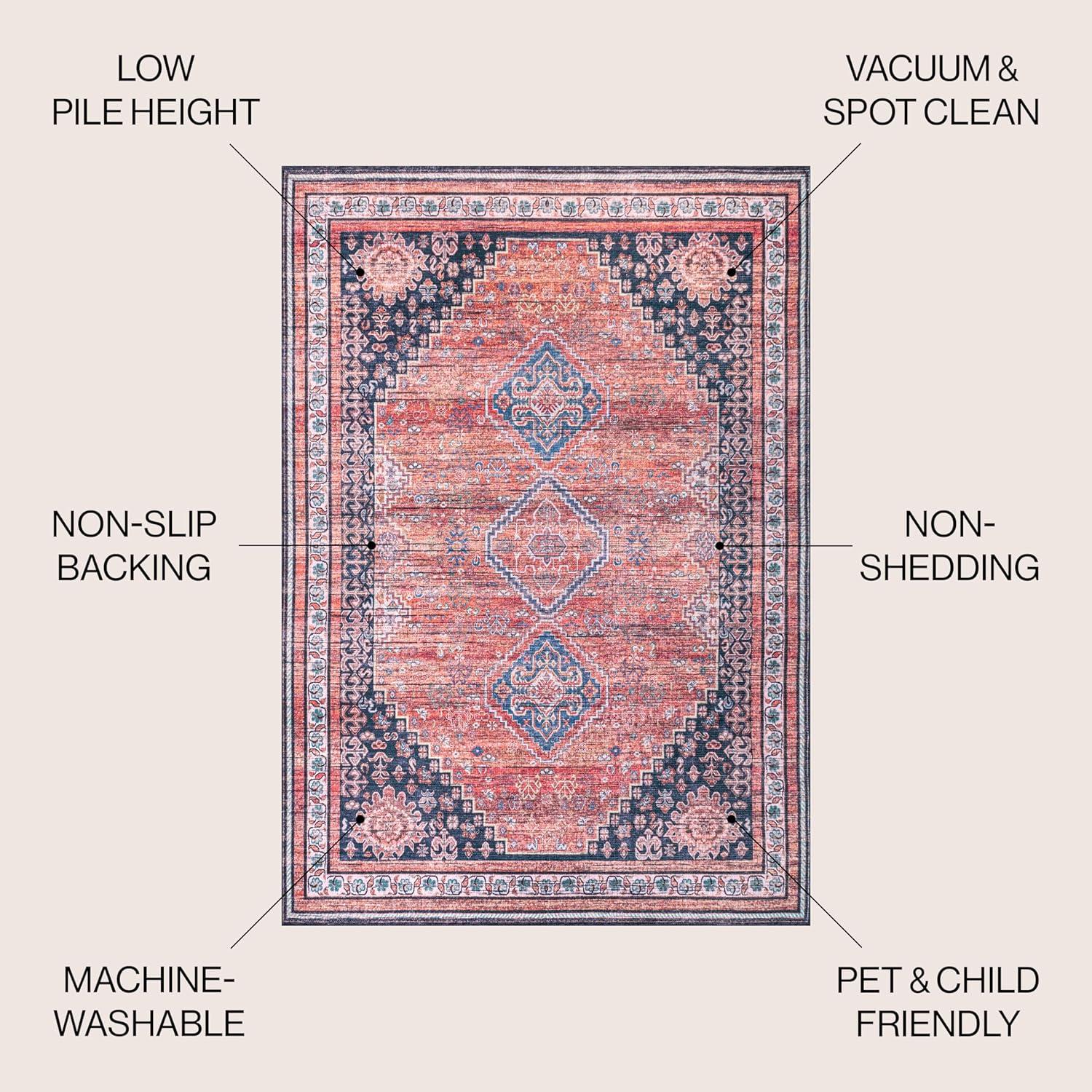 4' x 6' Dalyan Geometric Medallions Machine Washable Indoor/Outdoor Area Rug, Terra/Navy - JONATHAN Y