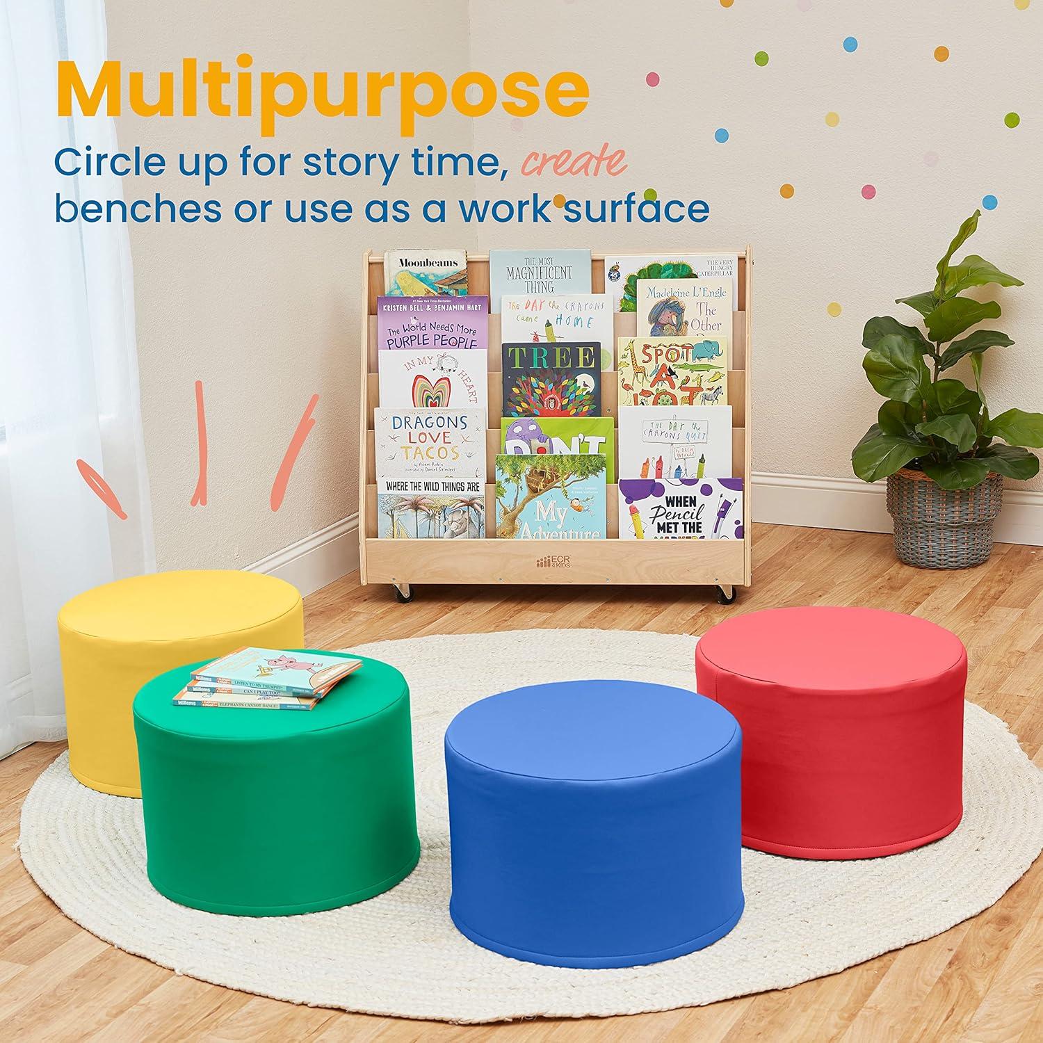 ECR4Kids SoftZone Foam Ottoman Set, Round, Flexible Seating, 4-Piece (Set of 4)