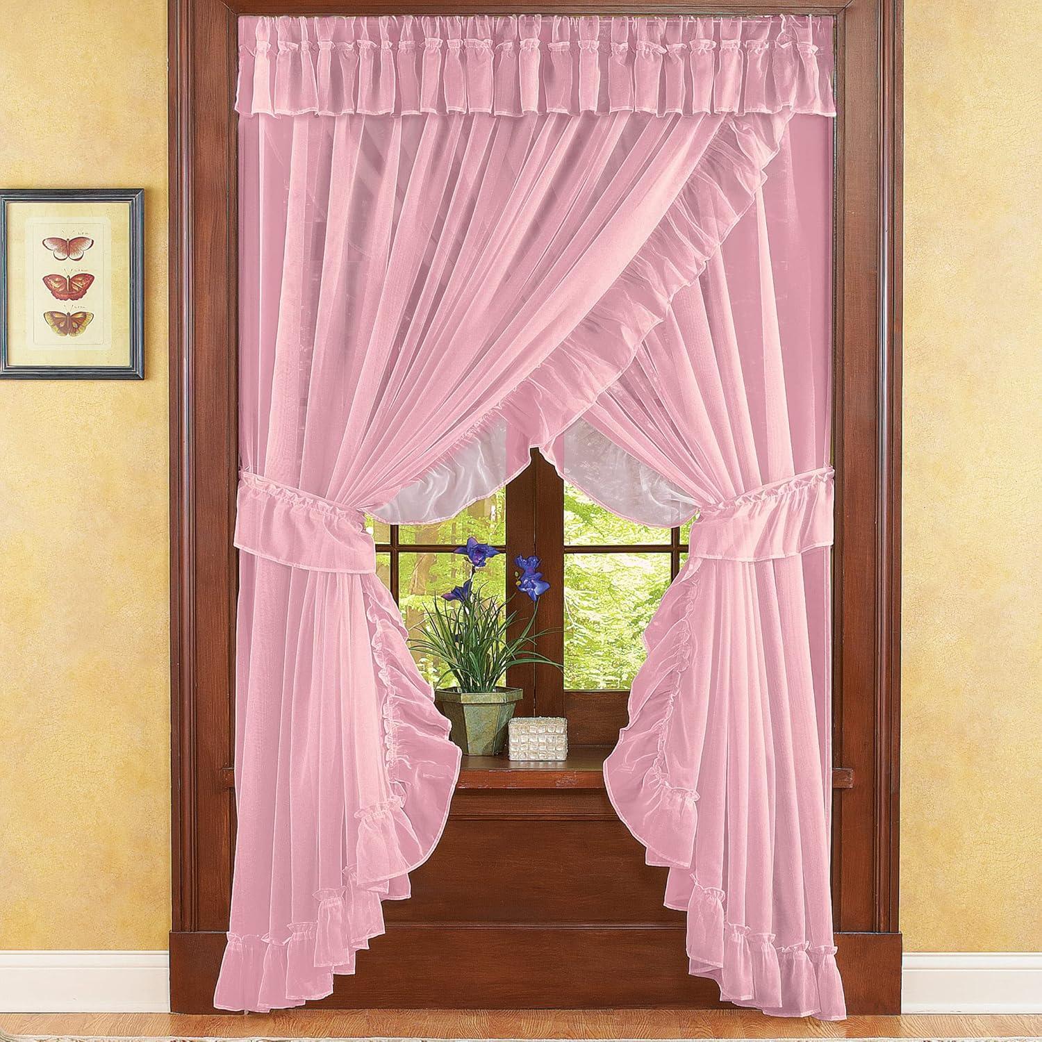 Collections Etc Isabella Ruffled Sheer Fabric Curtain Set Rose NO SIZE