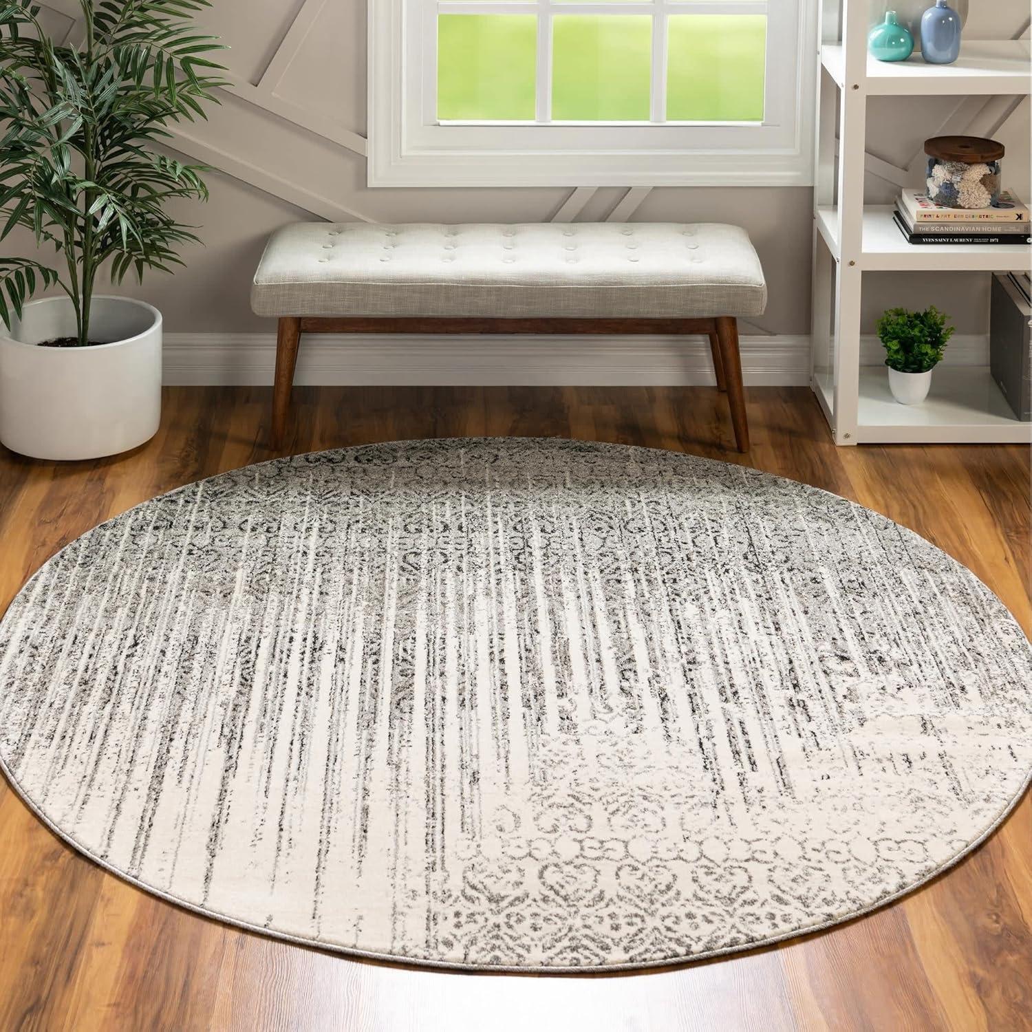 Unique Loom Del Mar Collection Area Rug - Jennifer (3' 3" Round Gray/Black)