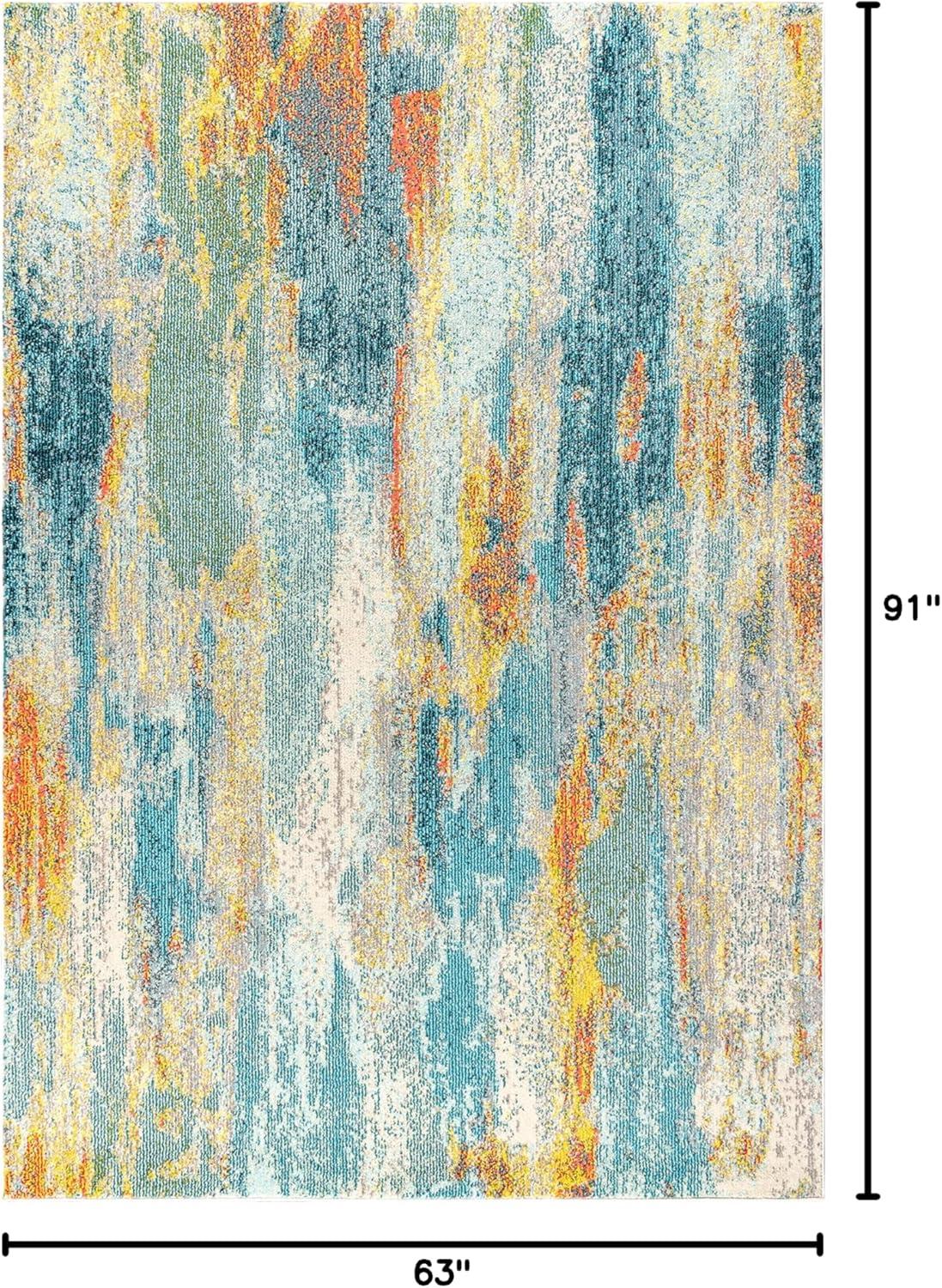 JONATHAN  Y Contemporary POP 5 x 8 (ft) Loomed Polypropylene Blue/Cream/Yellow Rectangular Indoor Abstract Bohemian/Eclectic Area rug