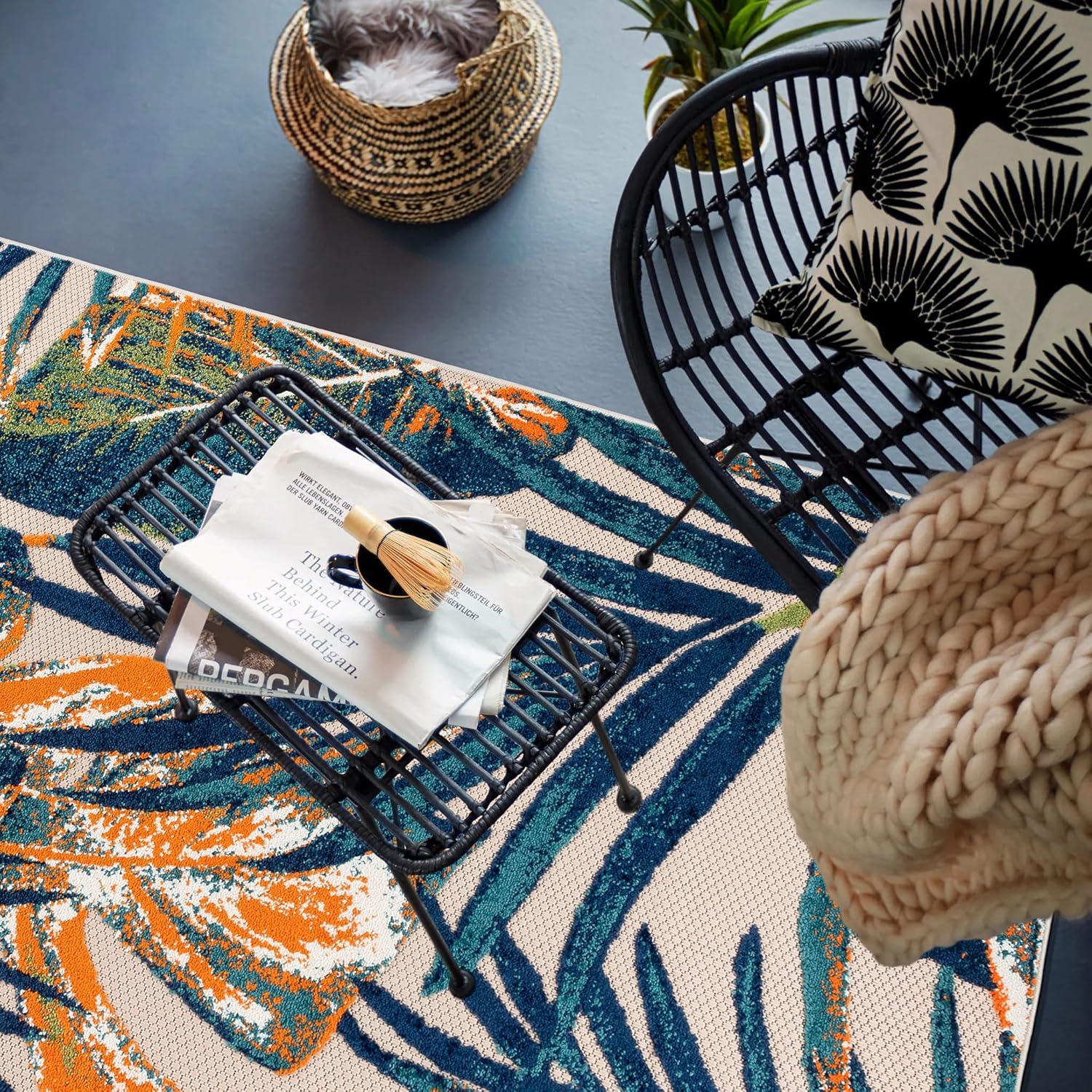 Rugshop Tropical Floral Leaves Indoor/Outdoor Area Rug Durable Polypropylene, Non-Shedding, Easy to Clean, Perfect for Patio, Backyard, Deck and Outdoor Lounge, High Traffic Areas, 3'3" x 5'