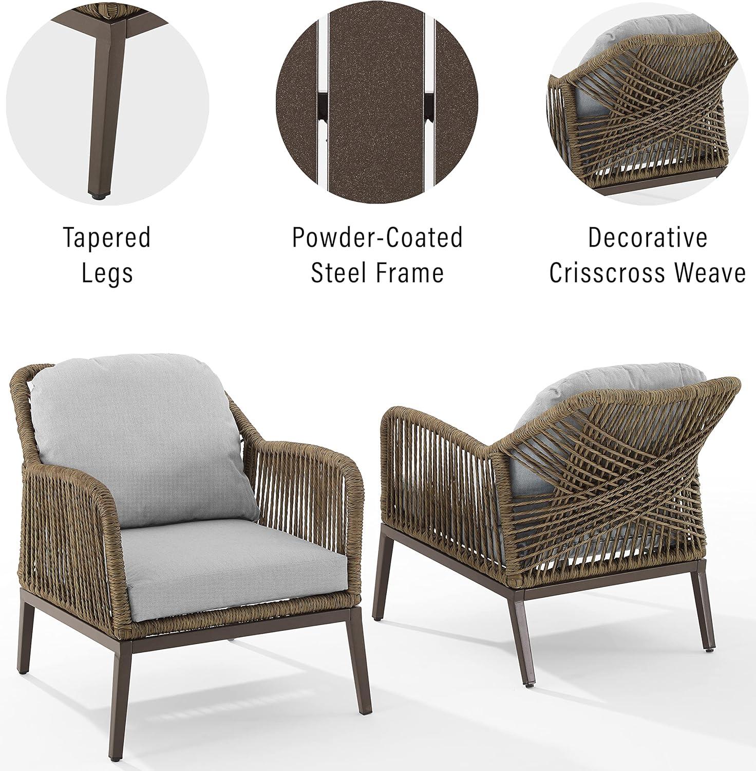 Haven 2pc Outdoor Wicker Armchair Set: Light Gray, Weather-Resistant Cushions - Crosley