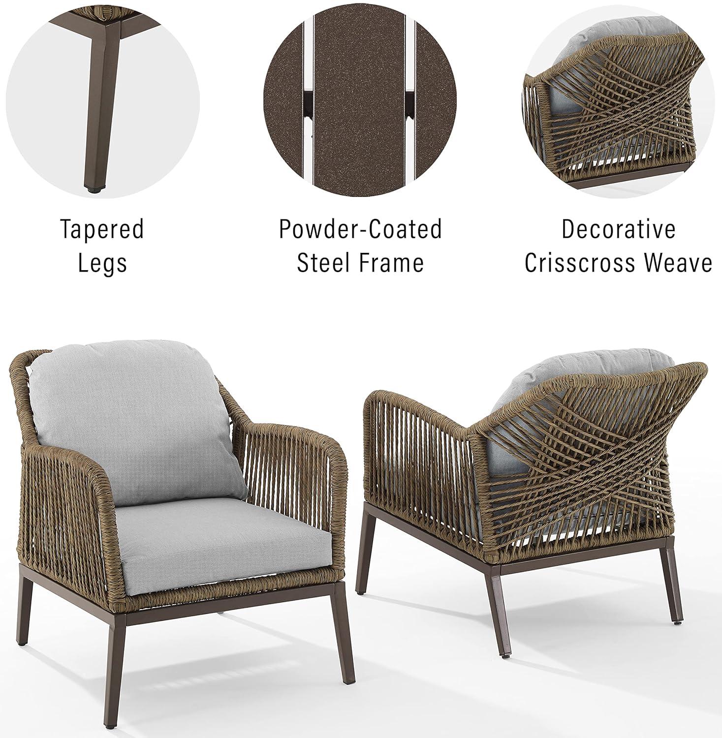 Haven 2pc Outdoor Wicker Armchair Set: Light Gray, Weather-Resistant Cushions - Crosley