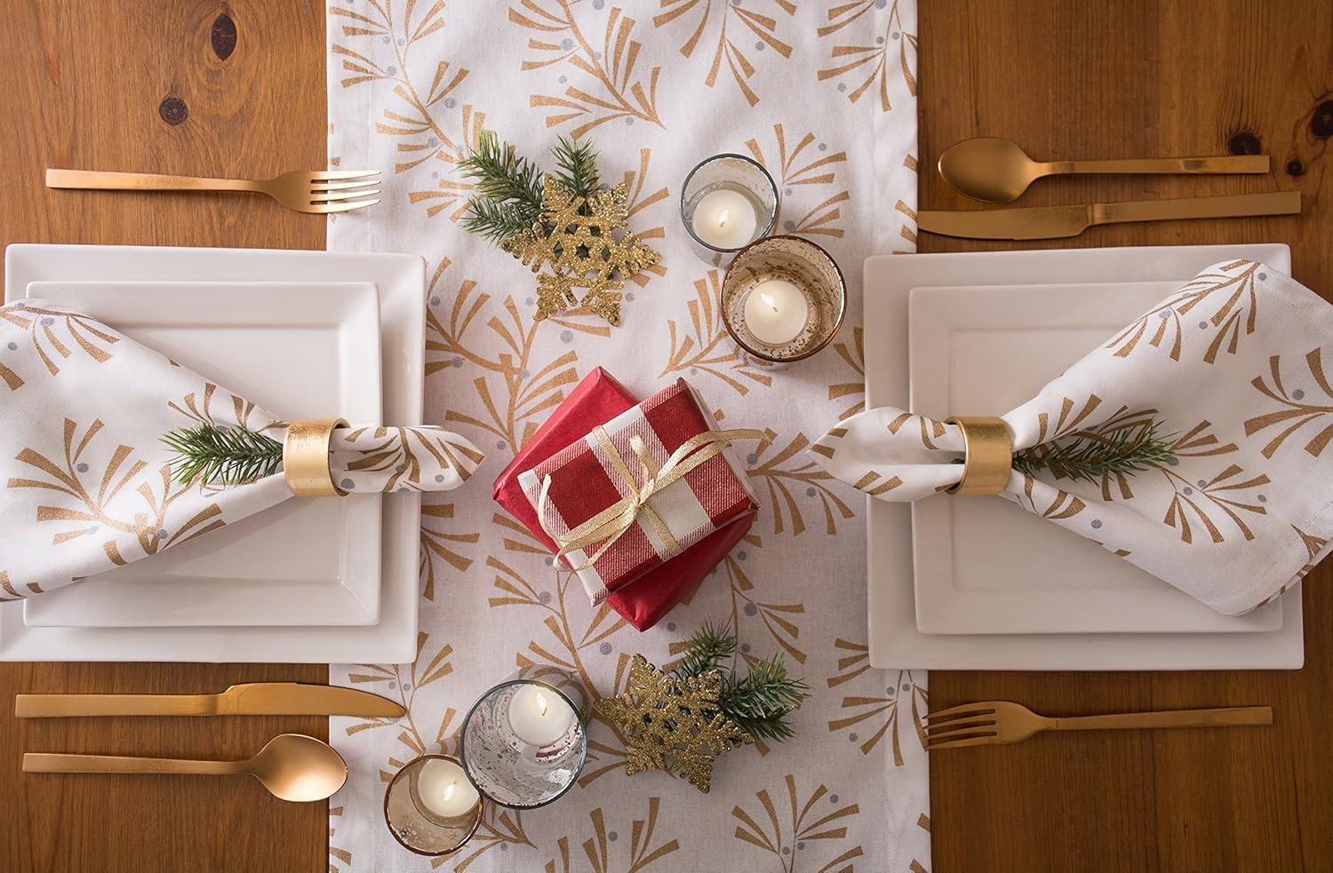 Gold Holly Leaves Cotton Christmas Napkin Set, 20x20, 6 Piece