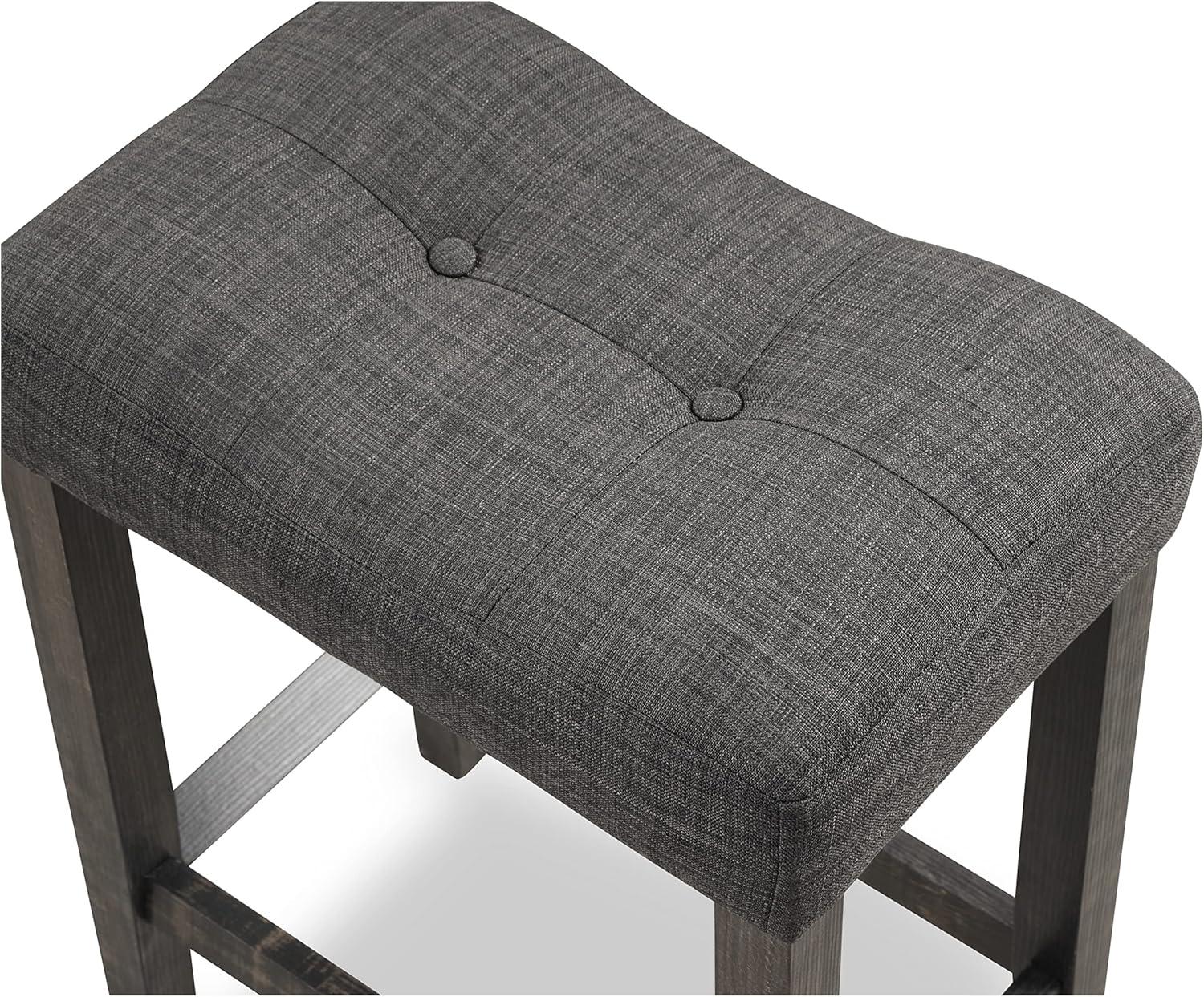 Roundhill Furniture Sora Button Tufted Counter Height Saddle Stool, Set of 2, Gray, Wood, 24"H