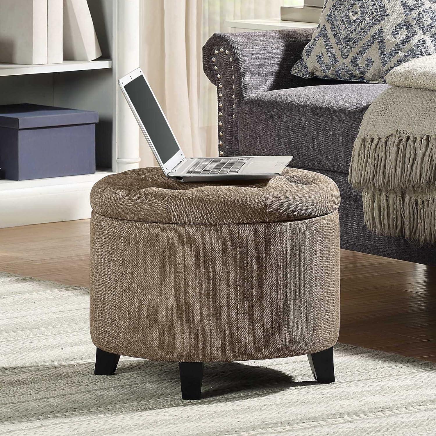 Convenience Concepts Designs4Comfort Round Storage Ottoman, Sandstone Fabric